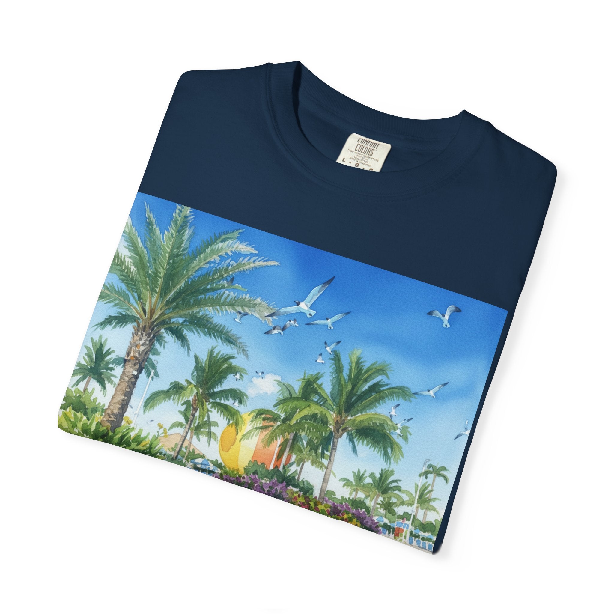 Tropical Poolside T-Shirt — Palm Trees & Sunset Swim Graphic Tee