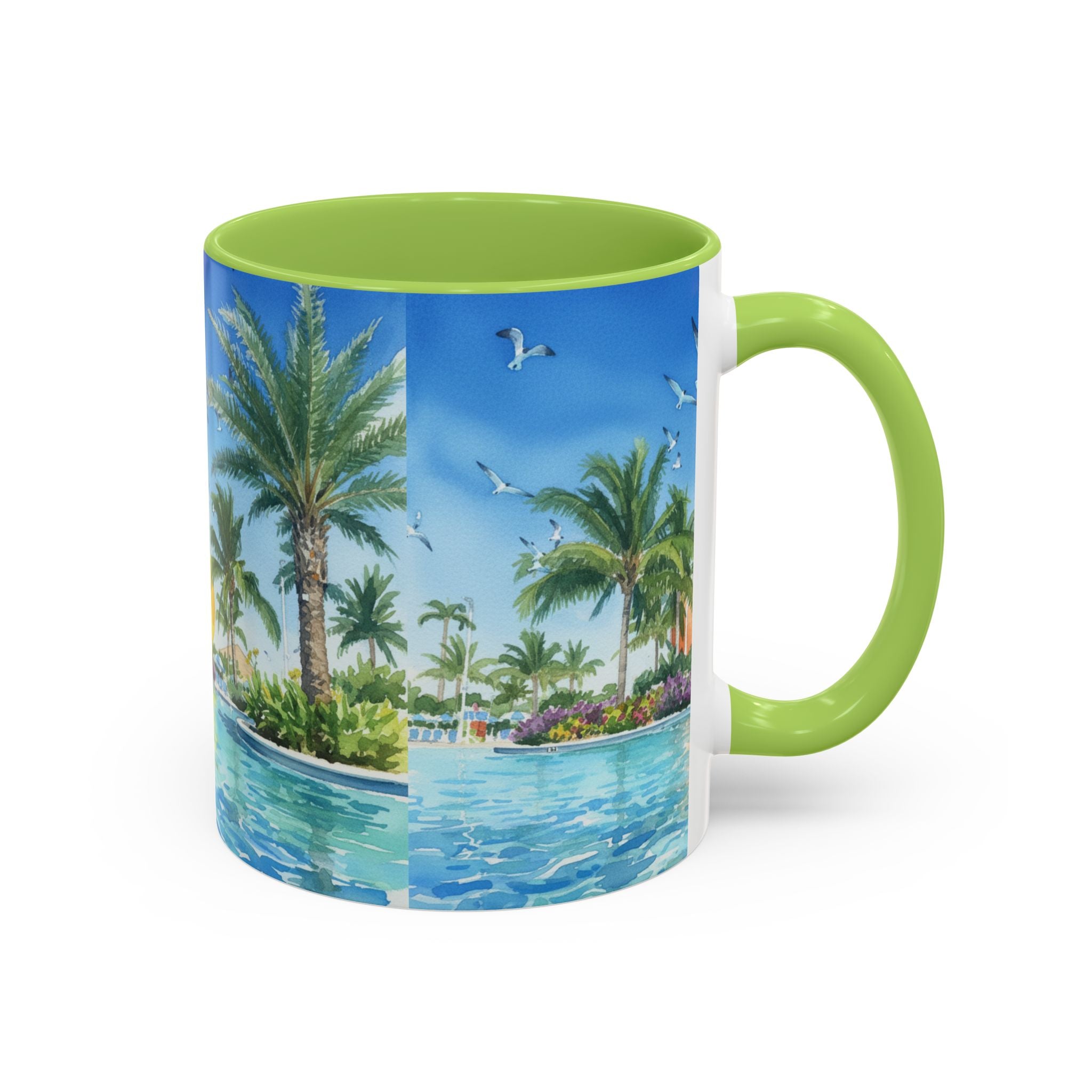 Tropical Palm Beach Coffee Mug — Sunset Seagulls Accent Mug (11/15oz)