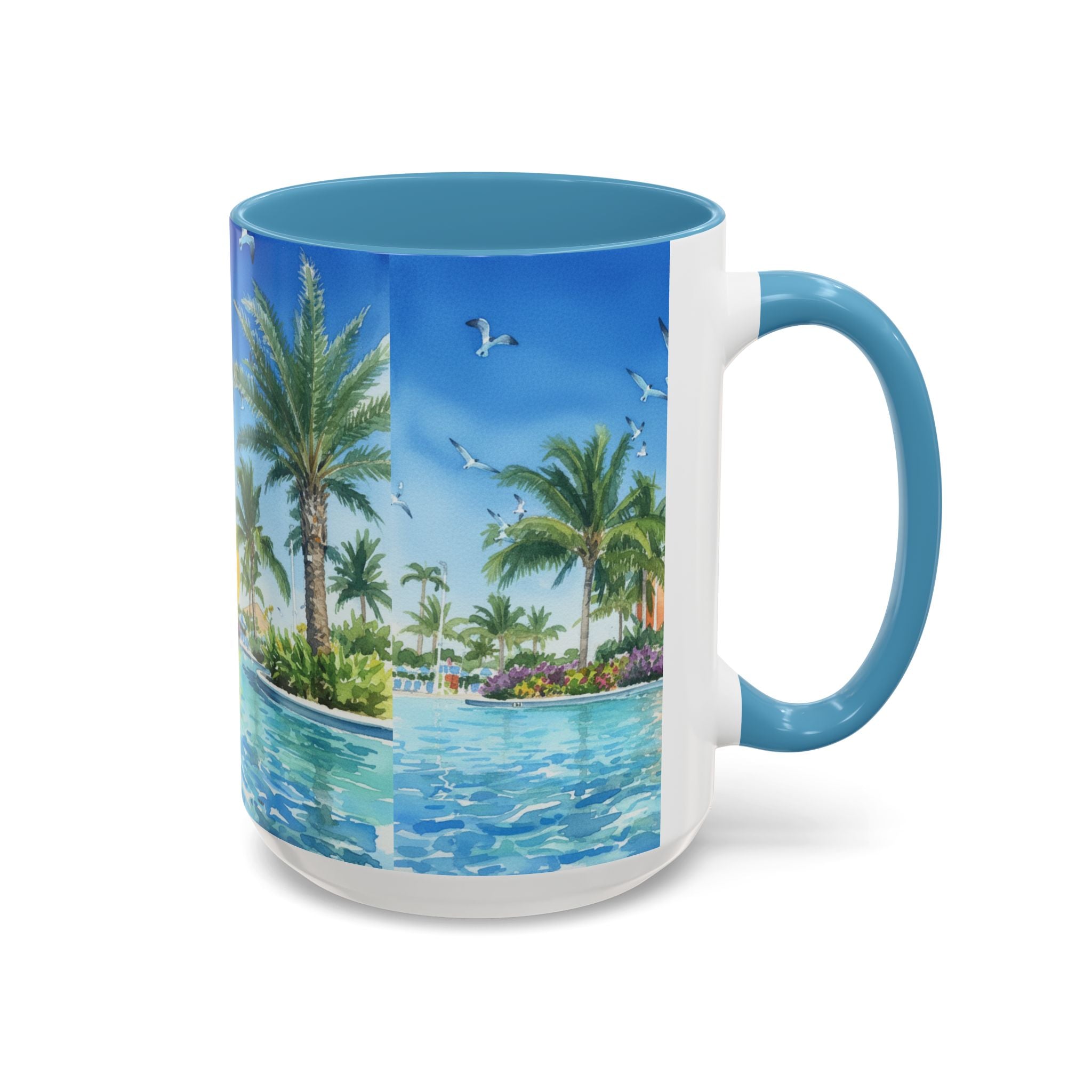 Tropical Palm Beach Coffee Mug — Sunset Seagulls Accent Mug (11/15oz)