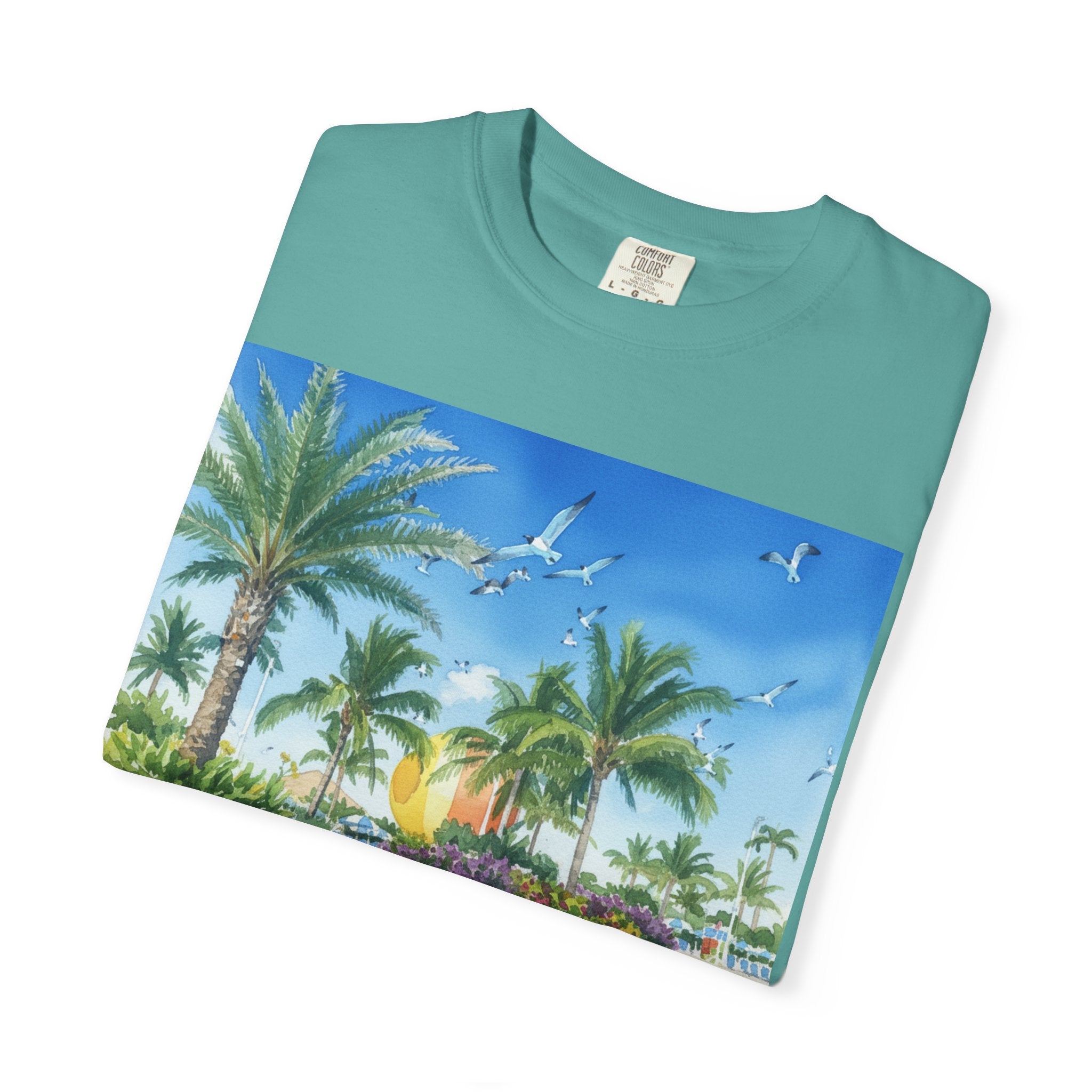 Tropical Poolside T-Shirt — Palm Trees & Sunset Swim Graphic Tee