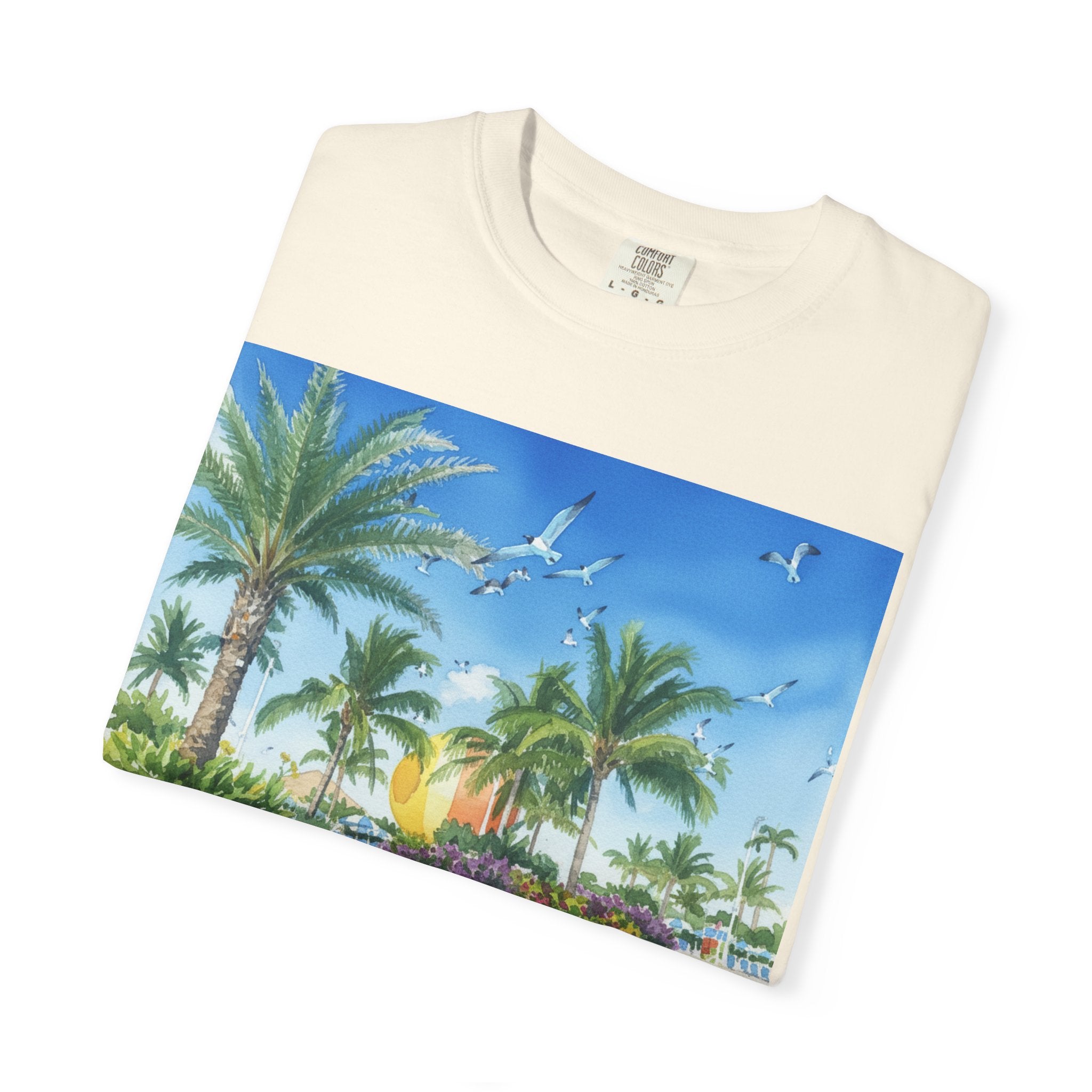 Tropical Poolside T-Shirt — Palm Trees & Sunset Swim Graphic Tee