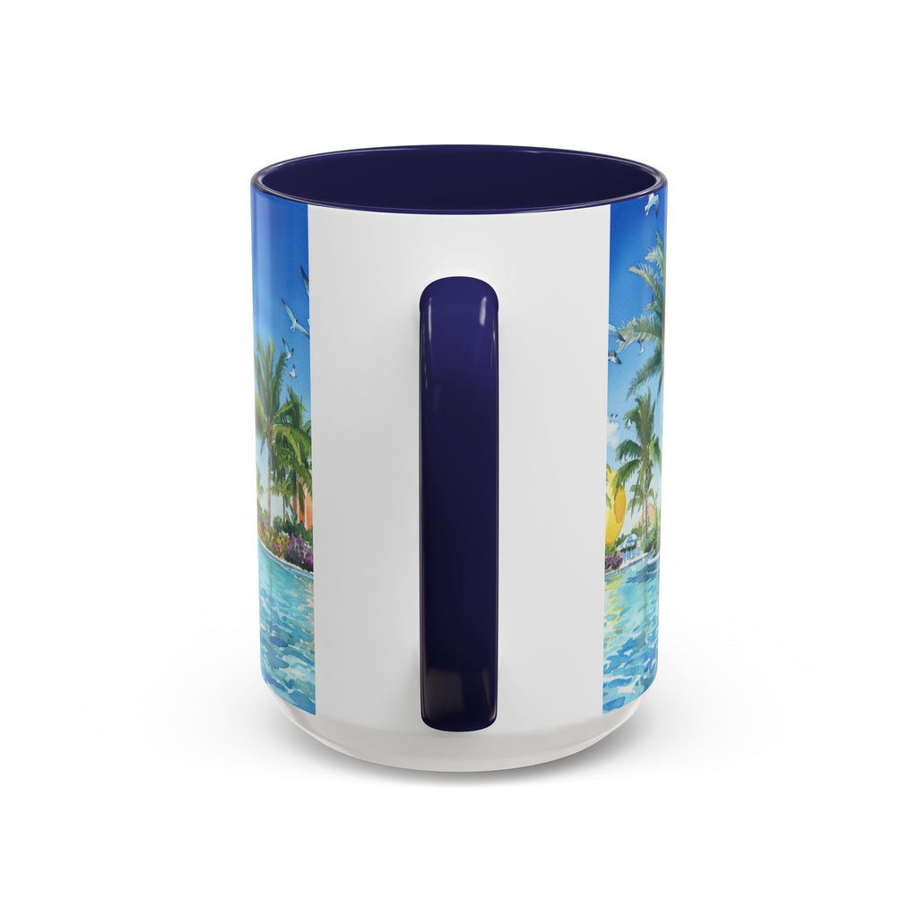 Tropical Palm Beach Coffee Mug — Sunset Seagulls Accent Mug (11/15oz)