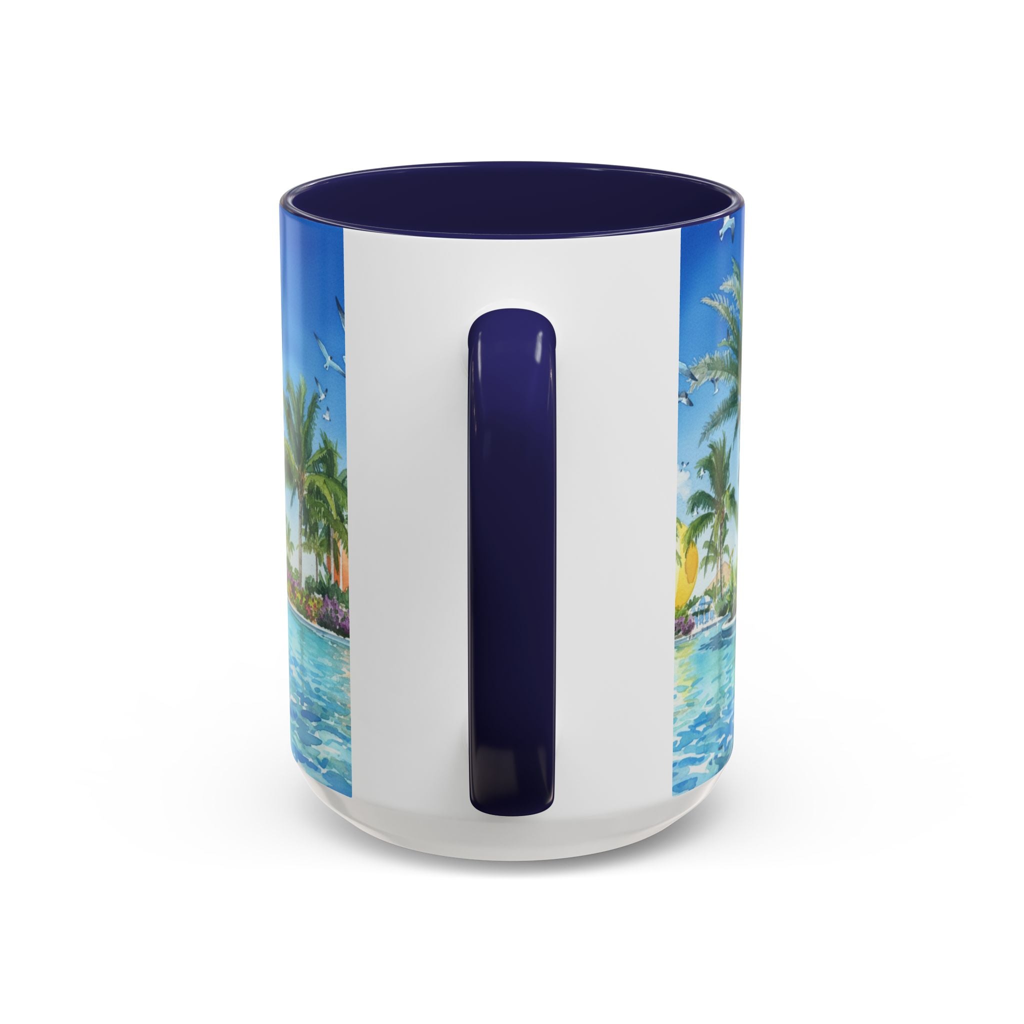 Tropical Palm Beach Coffee Mug — Sunset Seagulls Accent Mug (11/15oz)
