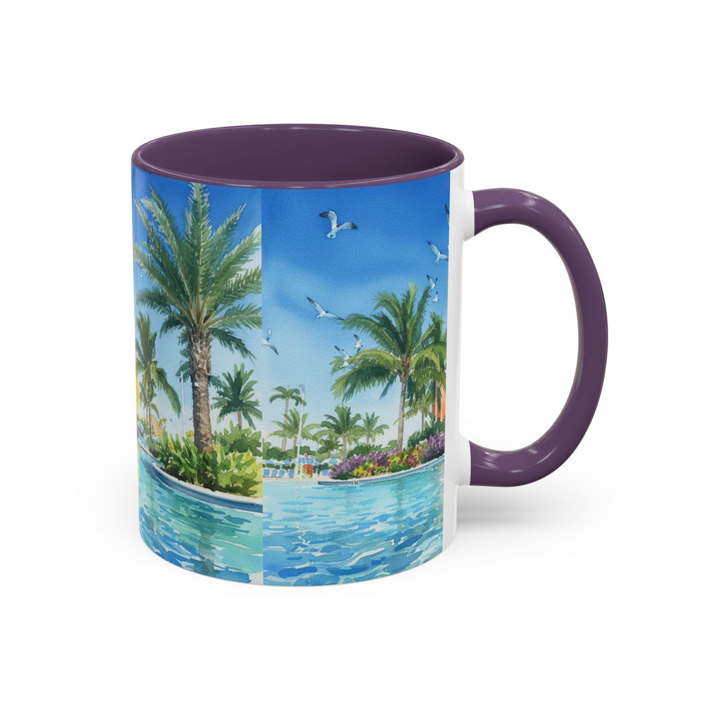 Tropical Palm Beach Coffee Mug — Sunset Seagulls Accent Mug (11/15oz)