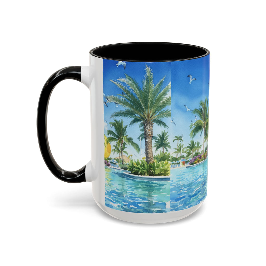 Tropical Palm Beach Coffee Mug — Sunset Seagulls Accent Mug (11/15oz)