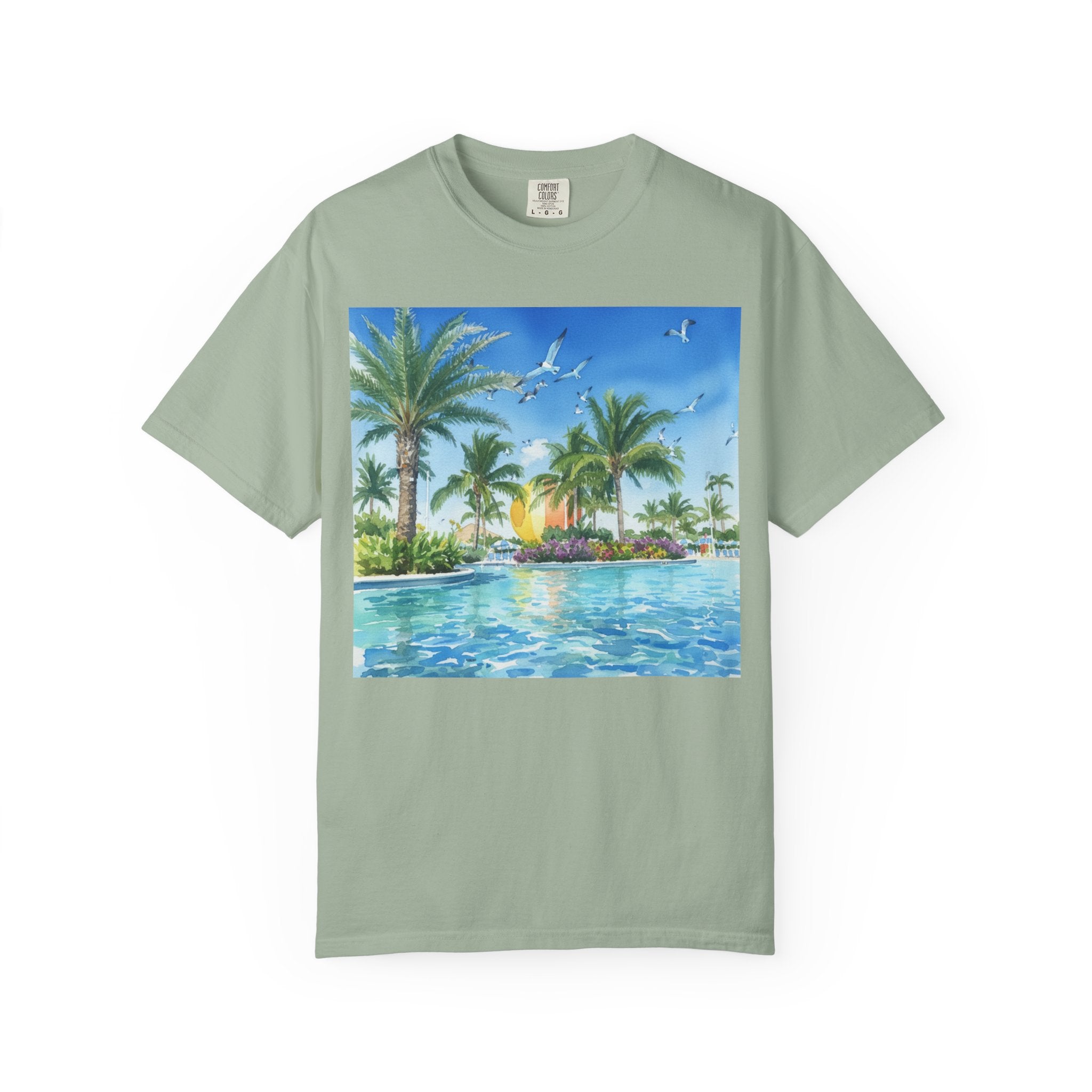 Tropical Poolside T-Shirt — Palm Trees & Sunset Swim Graphic Tee