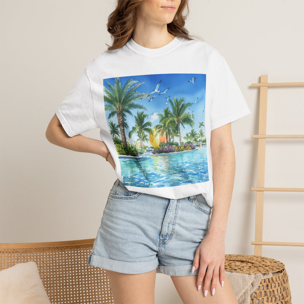 Tropical Poolside T-Shirt — Palm Trees & Sunset Swim Graphic Tee