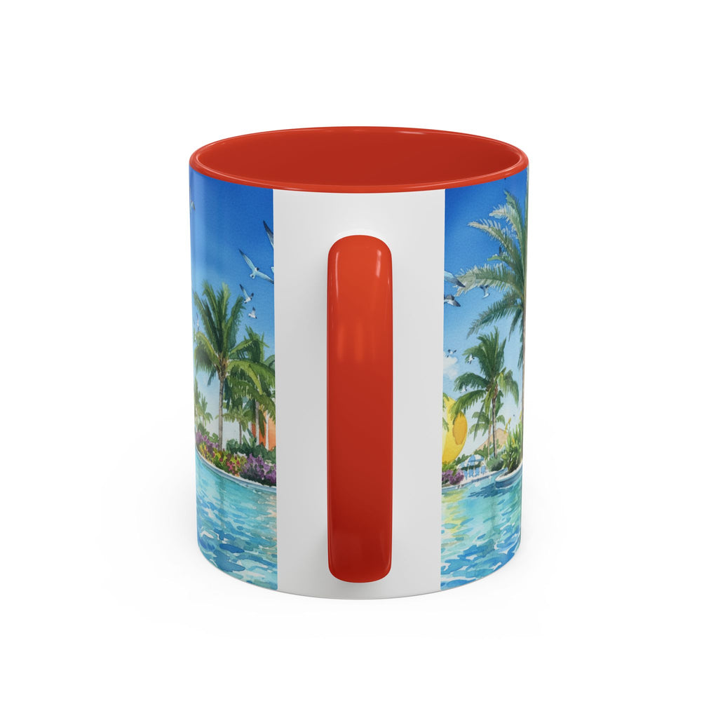 Tropical Palm Beach Coffee Mug — Sunset Seagulls Accent Mug (11/15oz)