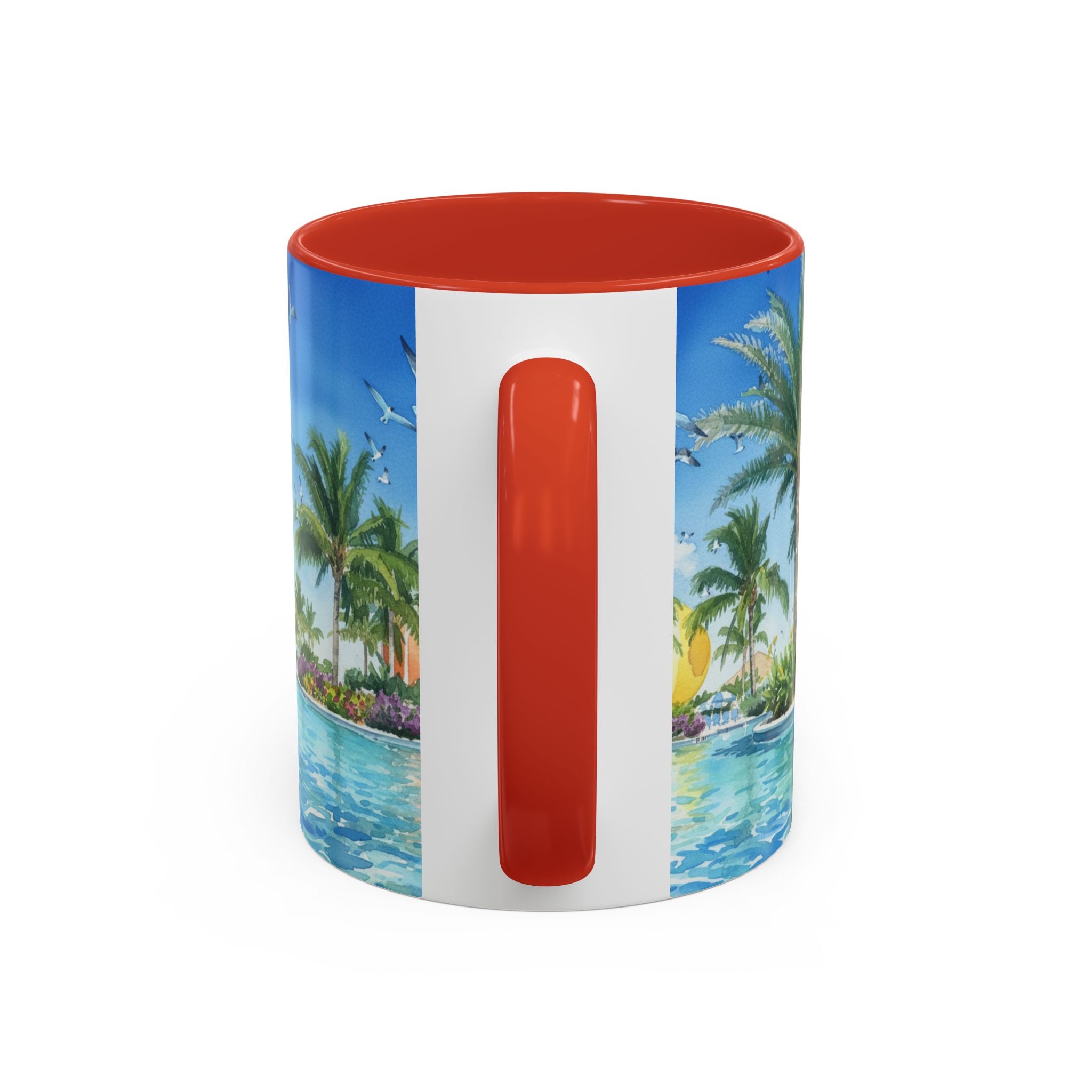 Tropical Palm Beach Coffee Mug — Sunset Seagulls Accent Mug (11/15oz)
