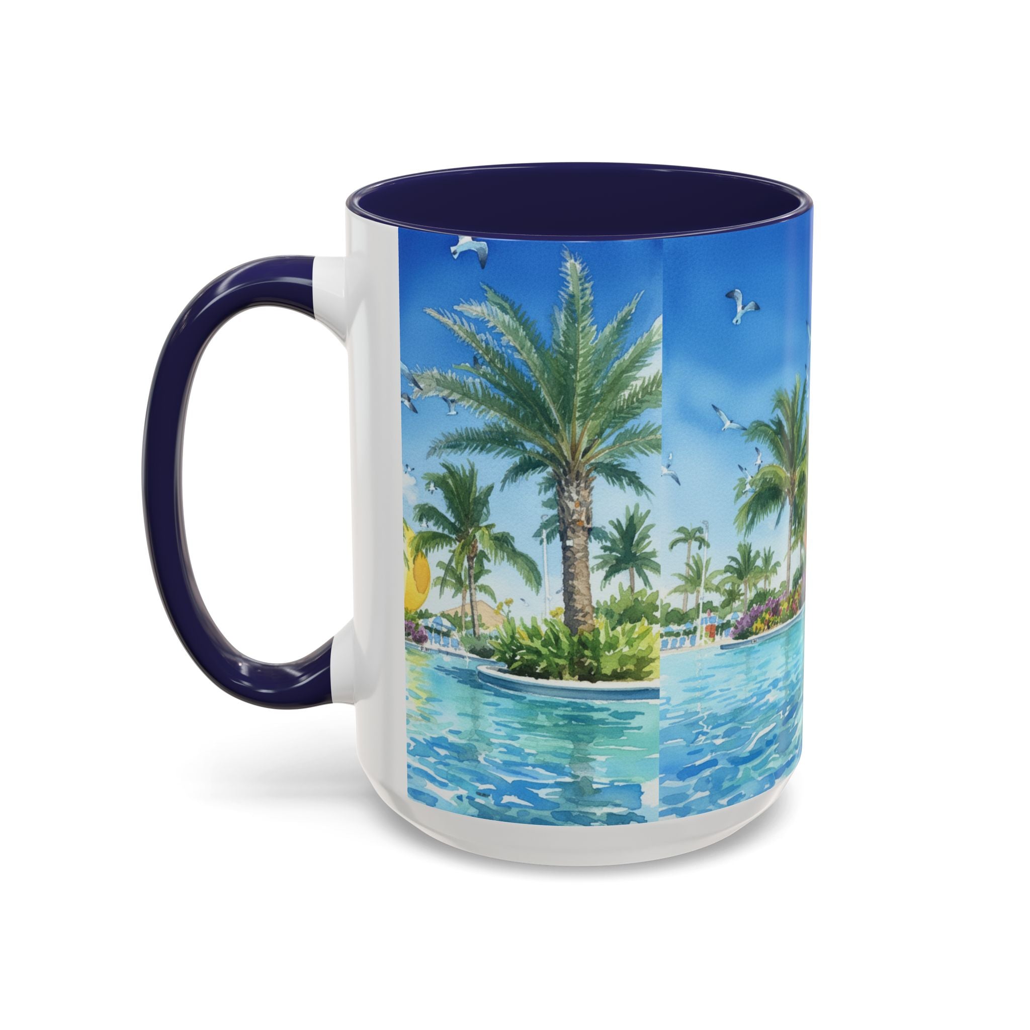Tropical Palm Beach Coffee Mug — Sunset Seagulls Accent Mug (11/15oz)