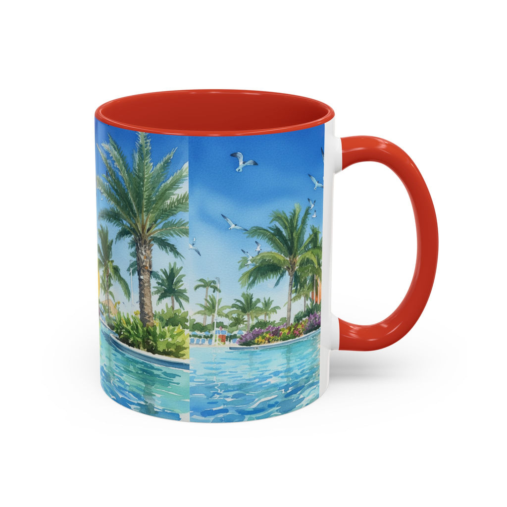 Tropical Palm Beach Coffee Mug — Sunset Seagulls Accent Mug (11/15oz)