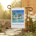 Patriotic Tropical Garden Flag — "Happy Birthday America" Poolside Banner