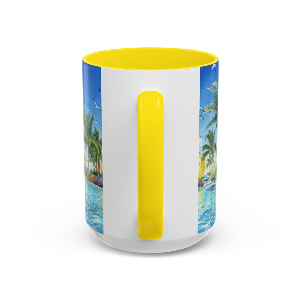 Tropical Palm Beach Coffee Mug — Sunset Seagulls Accent Mug (11/15oz)