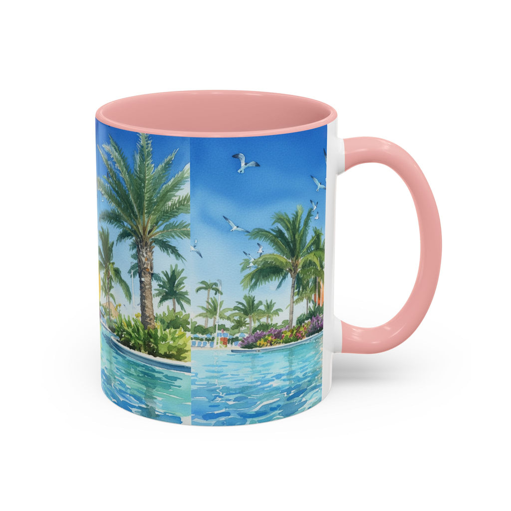 Tropical Palm Beach Coffee Mug — Sunset Seagulls Accent Mug (11/15oz)