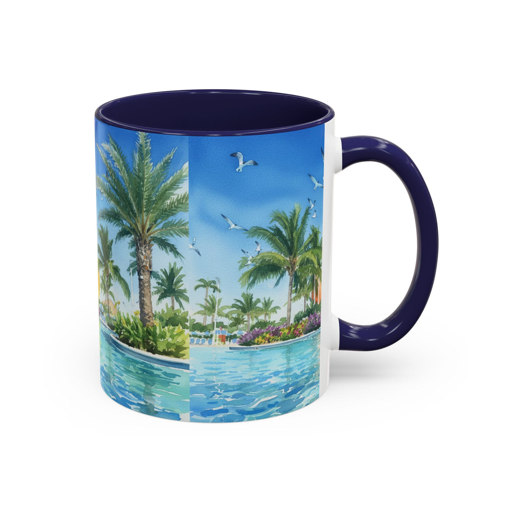 Tropical Palm Beach Coffee Mug — Sunset Seagulls Accent Mug (11/15oz)