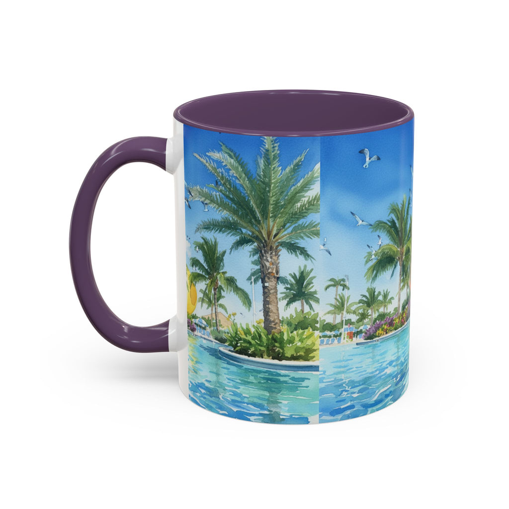 Tropical Palm Beach Coffee Mug — Sunset Seagulls Accent Mug (11/15oz)
