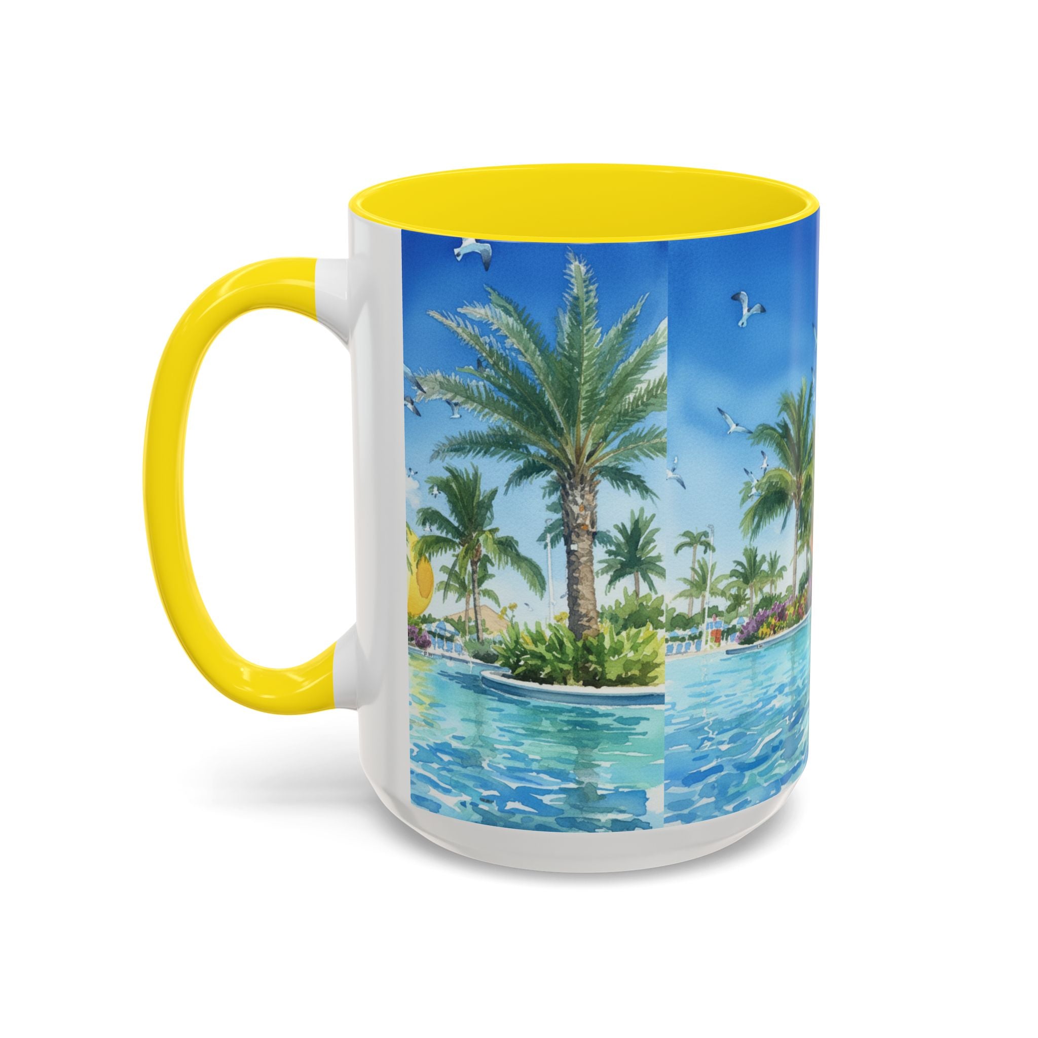 Tropical Palm Beach Coffee Mug — Sunset Seagulls Accent Mug (11/15oz)