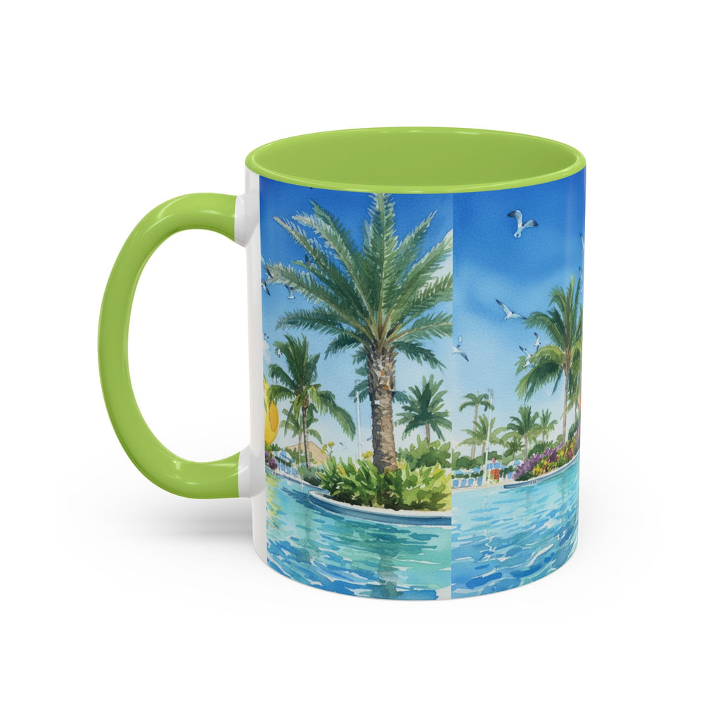 Tropical Palm Beach Coffee Mug — Sunset Seagulls Accent Mug (11/15oz)