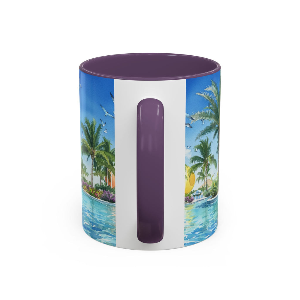 Tropical Palm Beach Coffee Mug — Sunset Seagulls Accent Mug (11/15oz)