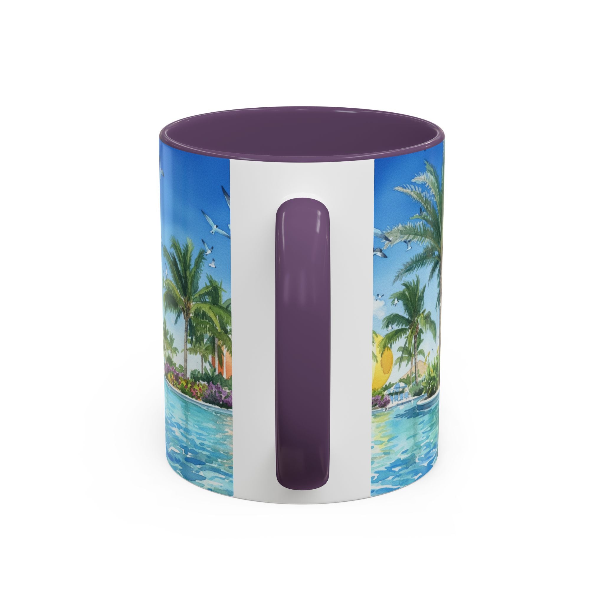 Tropical Palm Beach Coffee Mug — Sunset Seagulls Accent Mug (11/15oz)