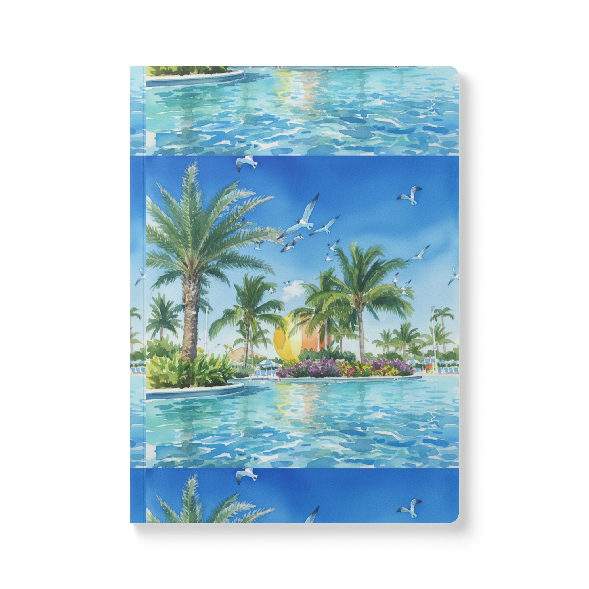 Tropical Palm Pool Softcover Journal – Seaside Vacation Notebook