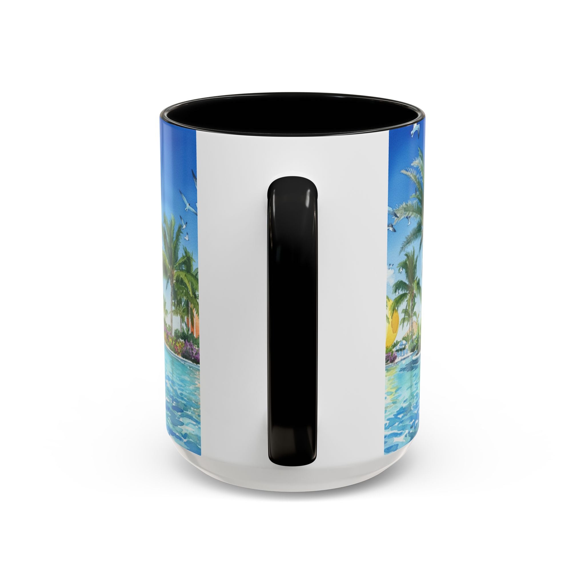 Tropical Palm Beach Coffee Mug — Sunset Seagulls Accent Mug (11/15oz)