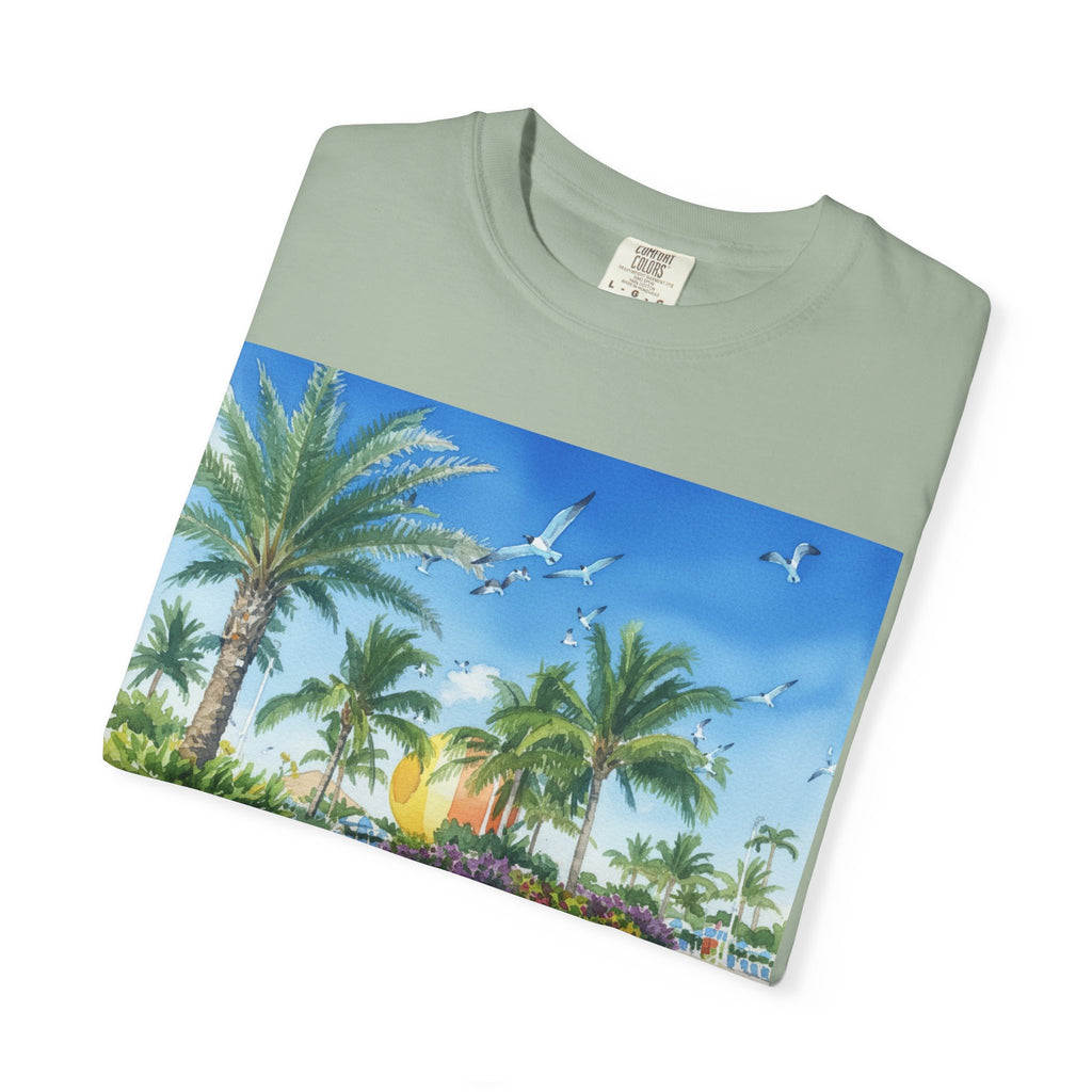 Tropical Poolside T-Shirt — Palm Trees & Sunset Swim Graphic Tee