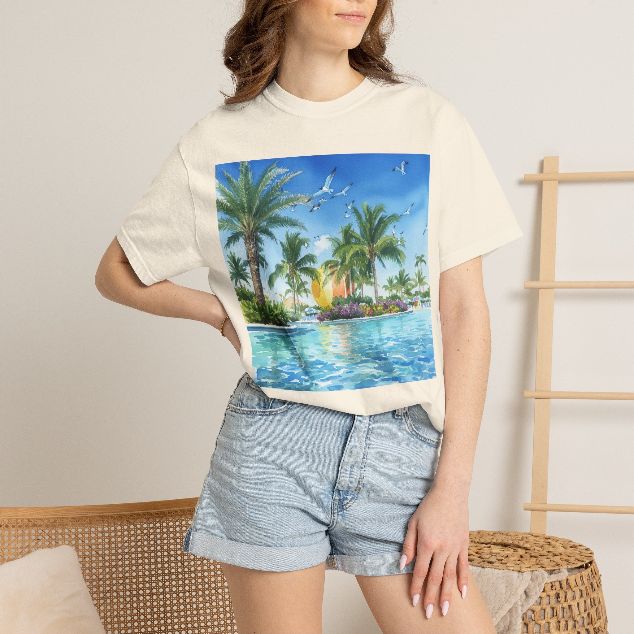 Tropical Poolside T-Shirt — Palm Trees & Sunset Swim Graphic Tee