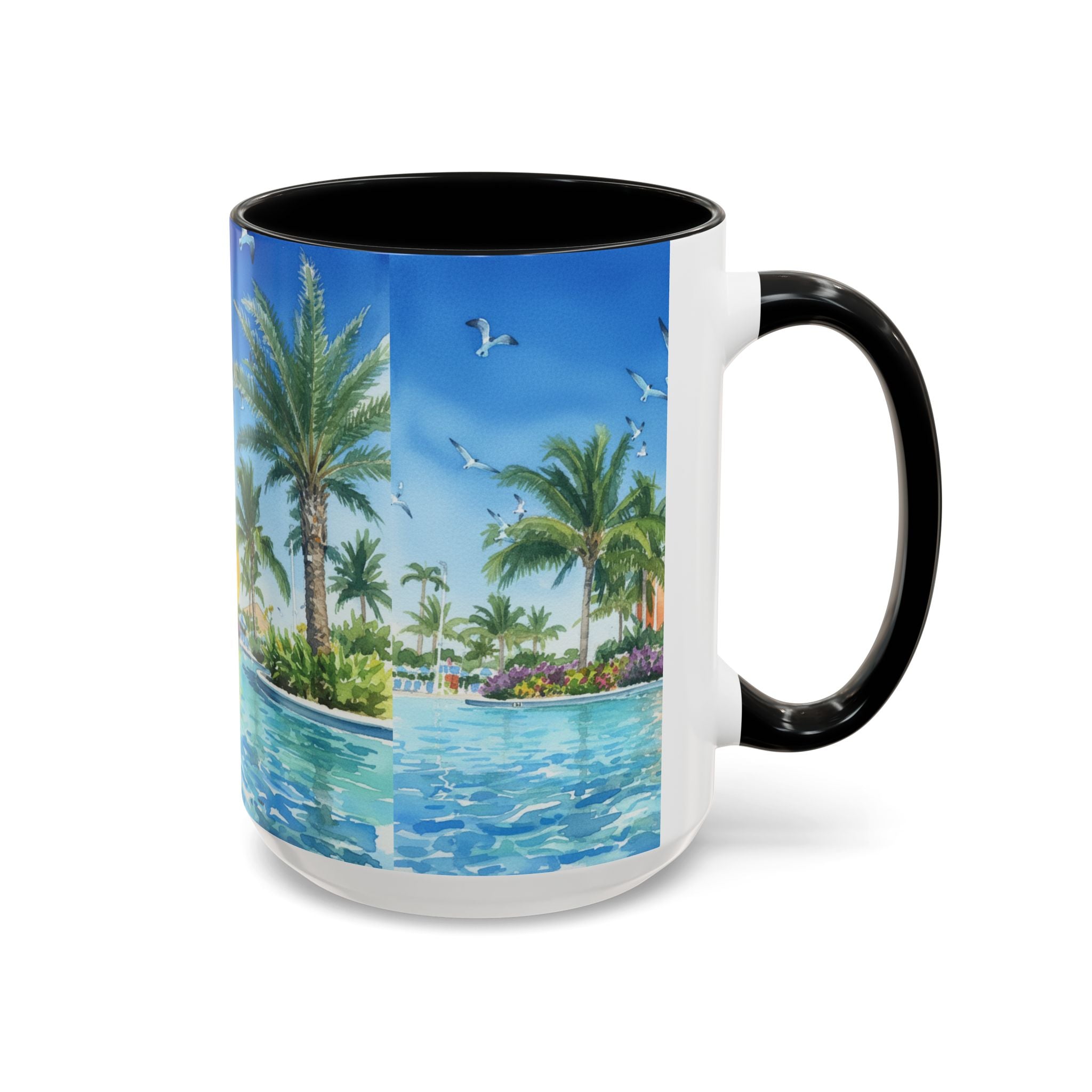 Tropical Palm Beach Coffee Mug — Sunset Seagulls Accent Mug (11/15oz)