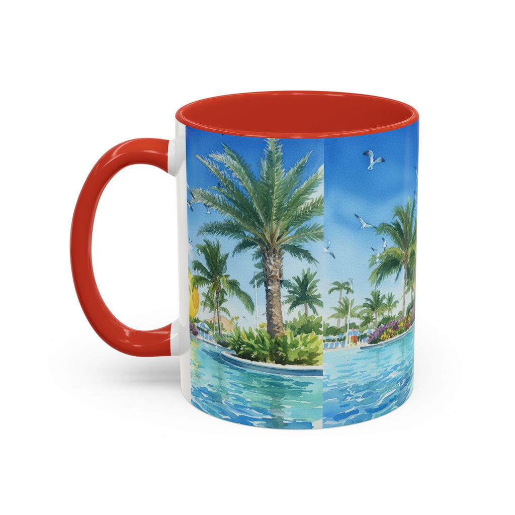 Tropical Palm Beach Coffee Mug — Sunset Seagulls Accent Mug (11/15oz)