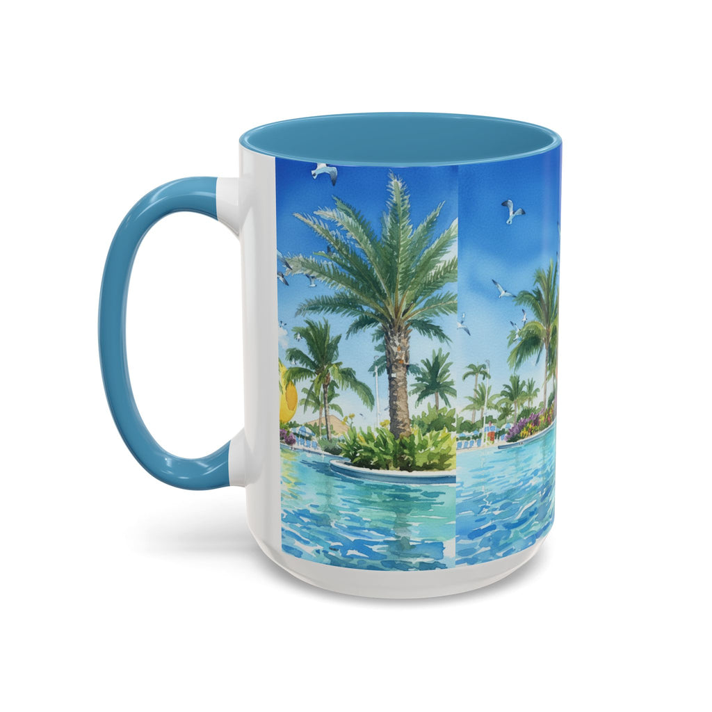 Tropical Palm Beach Coffee Mug — Sunset Seagulls Accent Mug (11/15oz)
