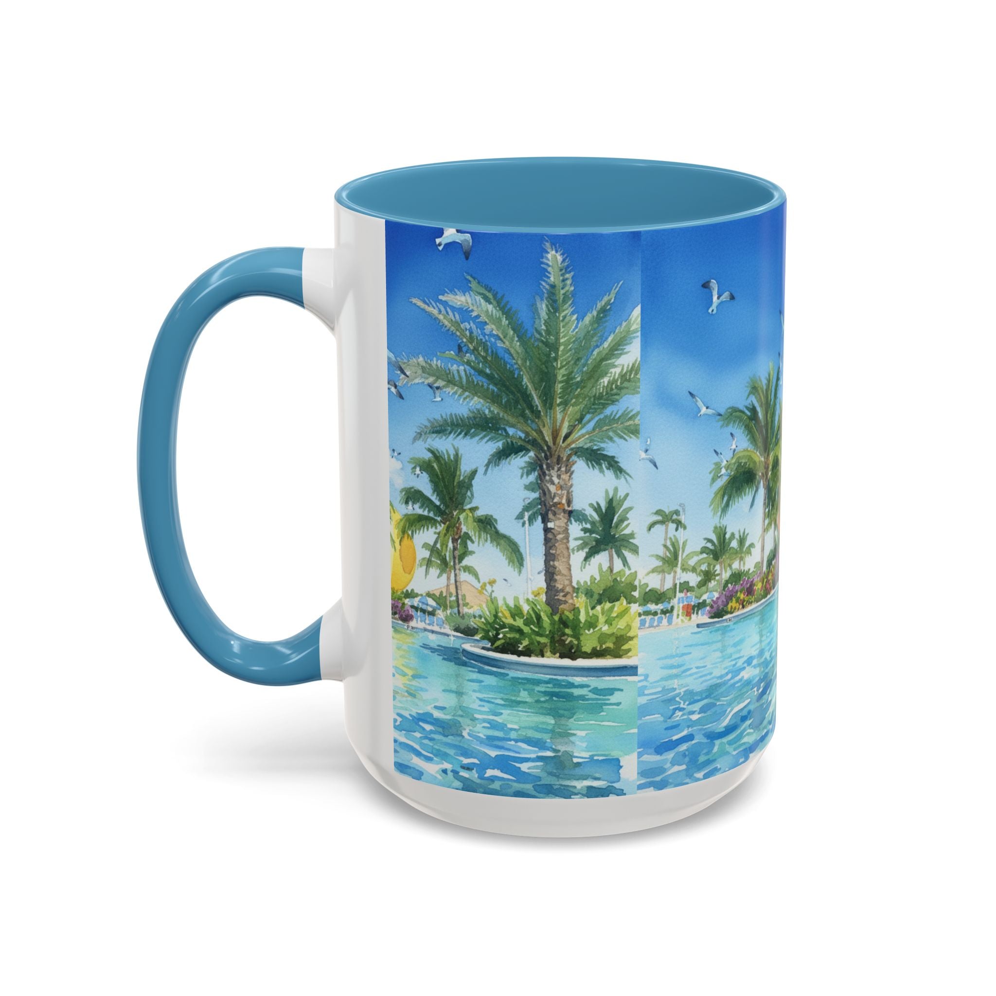Tropical Palm Beach Coffee Mug — Sunset Seagulls Accent Mug (11/15oz)