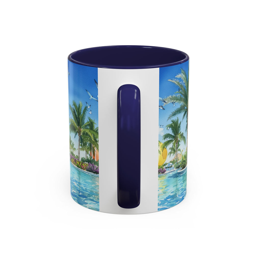 Tropical Palm Beach Coffee Mug — Sunset Seagulls Accent Mug (11/15oz)