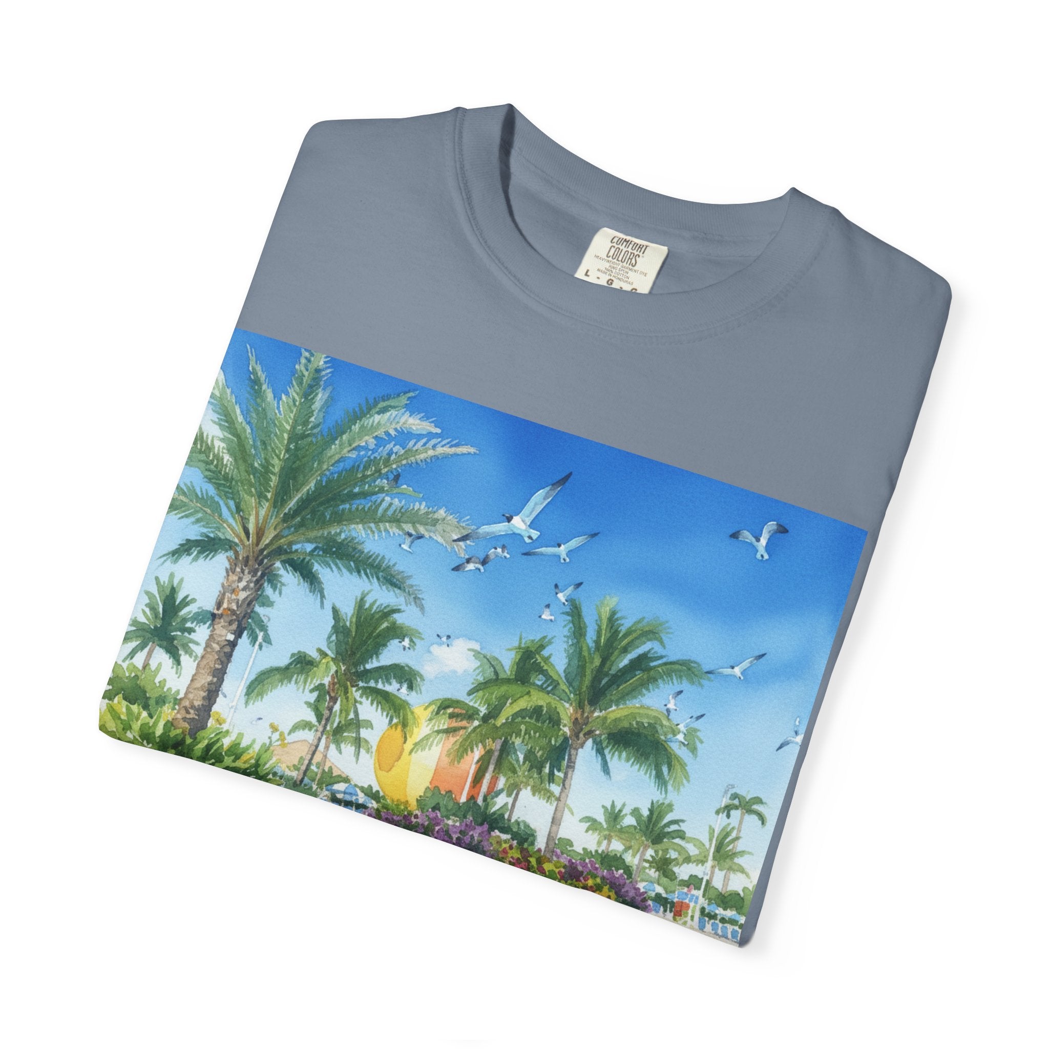 Tropical Poolside T-Shirt — Palm Trees & Sunset Swim Graphic Tee
