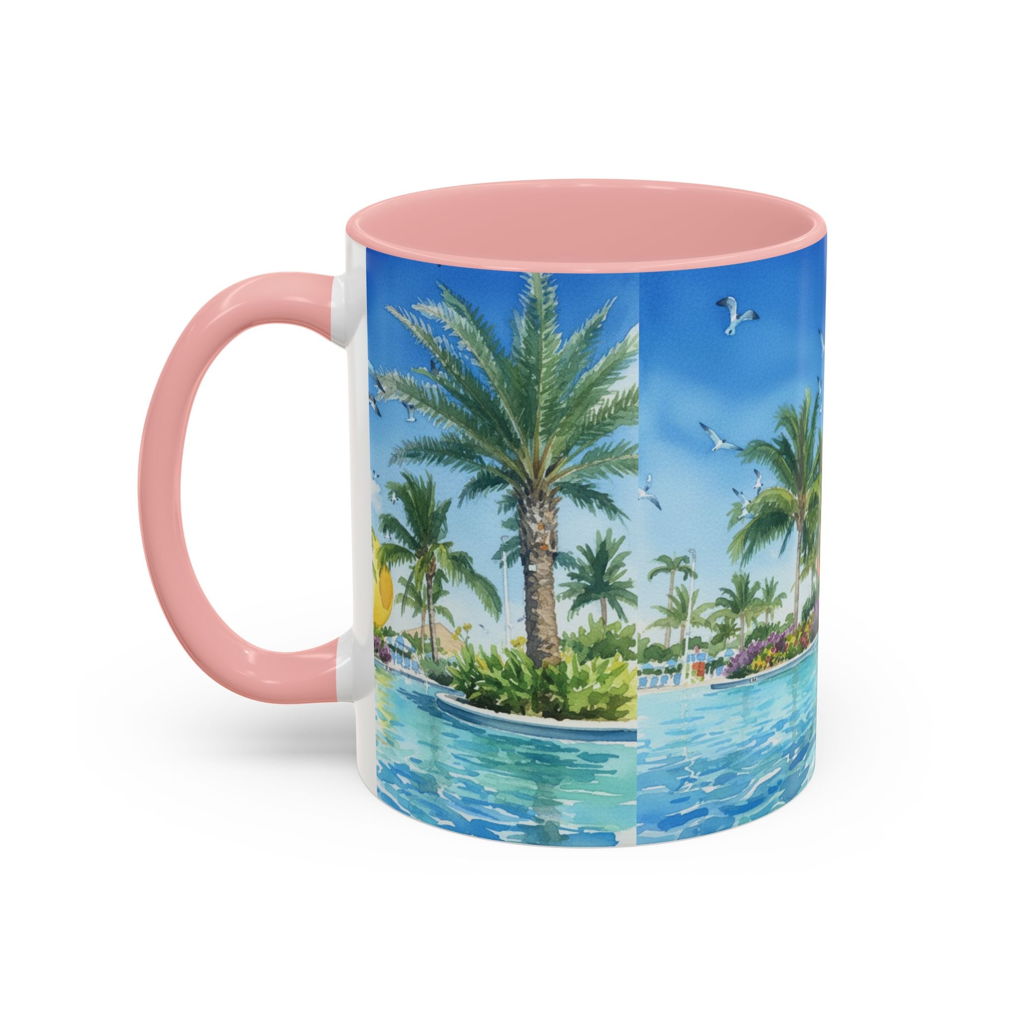 Tropical Palm Beach Coffee Mug — Sunset Seagulls Accent Mug (11/15oz)