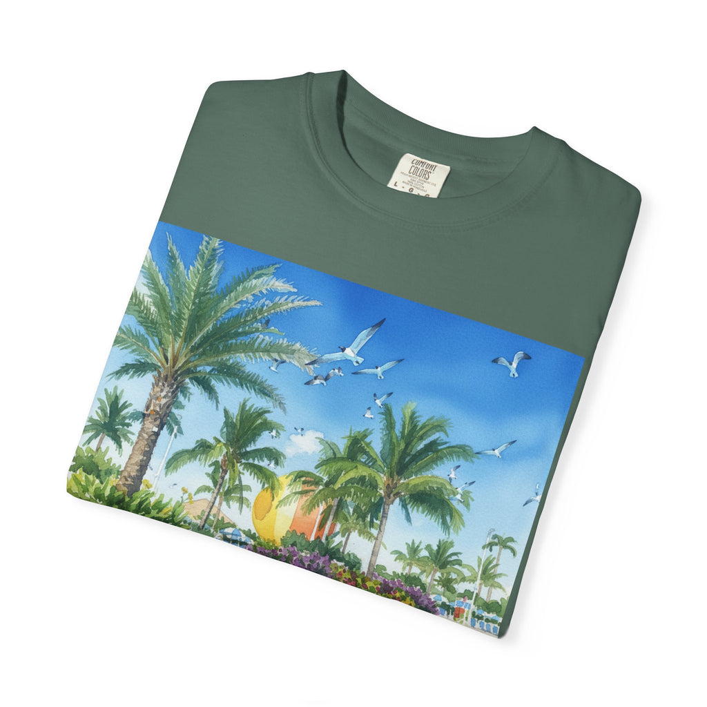 Tropical Poolside T-Shirt — Palm Trees & Sunset Swim Graphic Tee