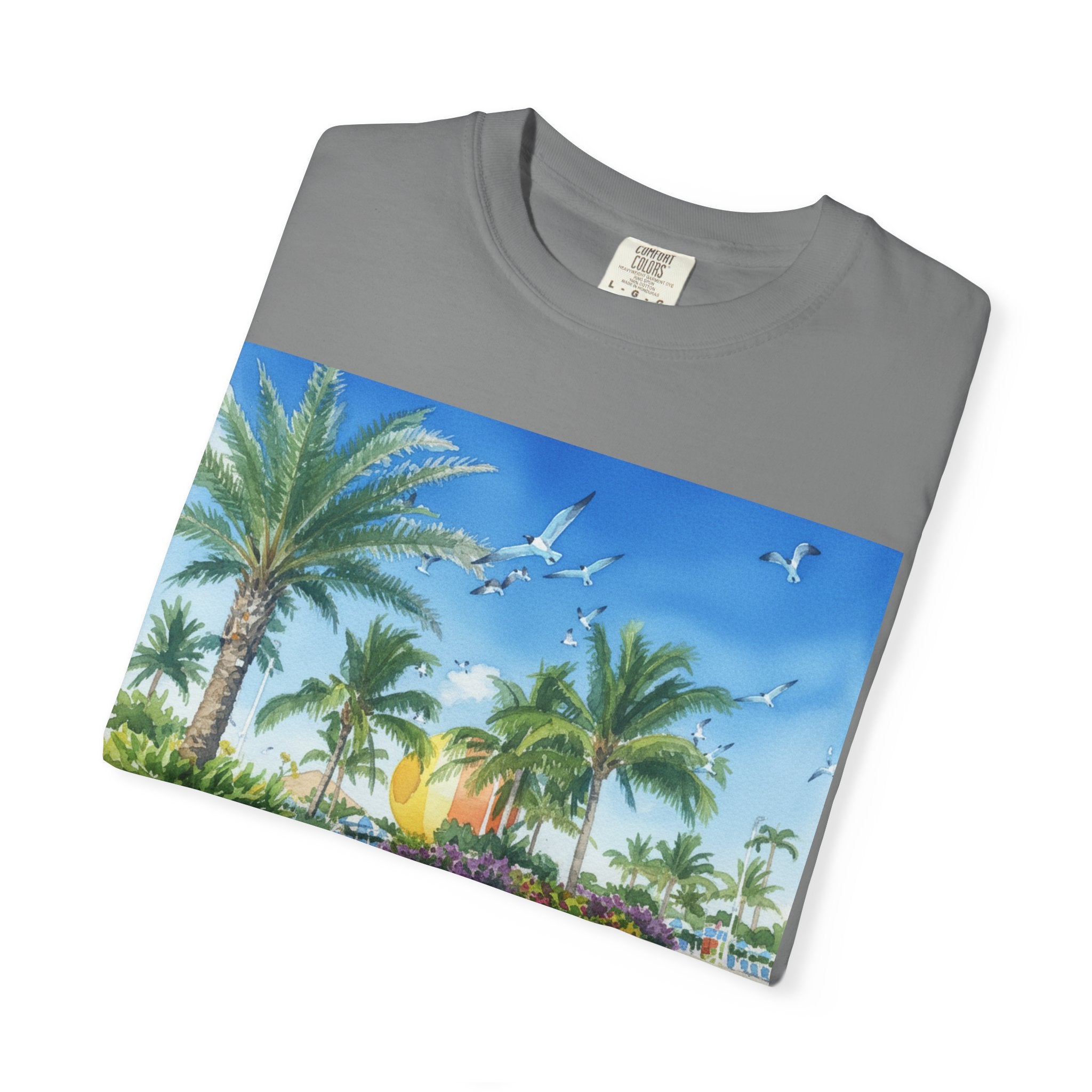 Tropical Poolside T-Shirt — Palm Trees & Sunset Swim Graphic Tee