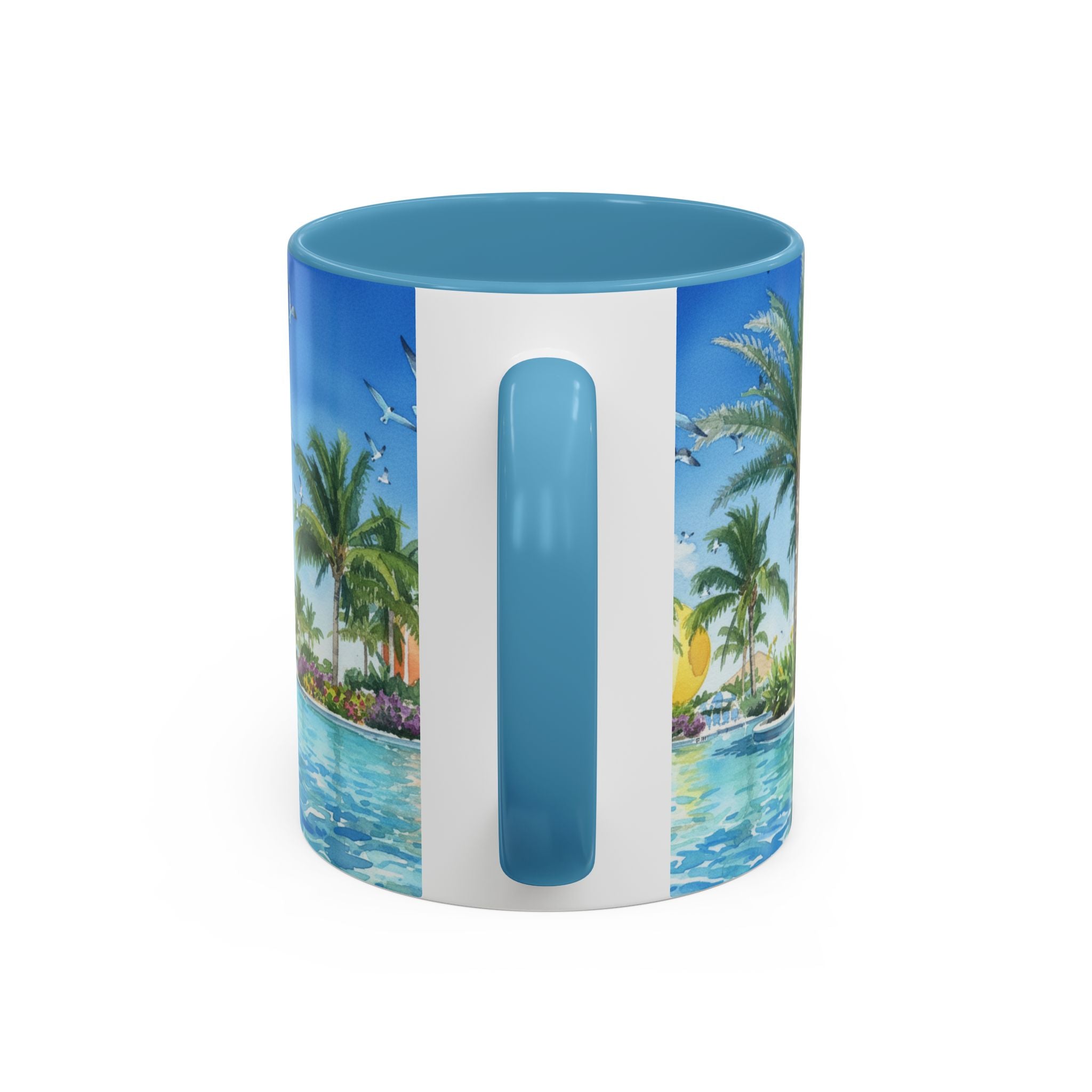 Tropical Palm Beach Coffee Mug — Sunset Seagulls Accent Mug (11/15oz)