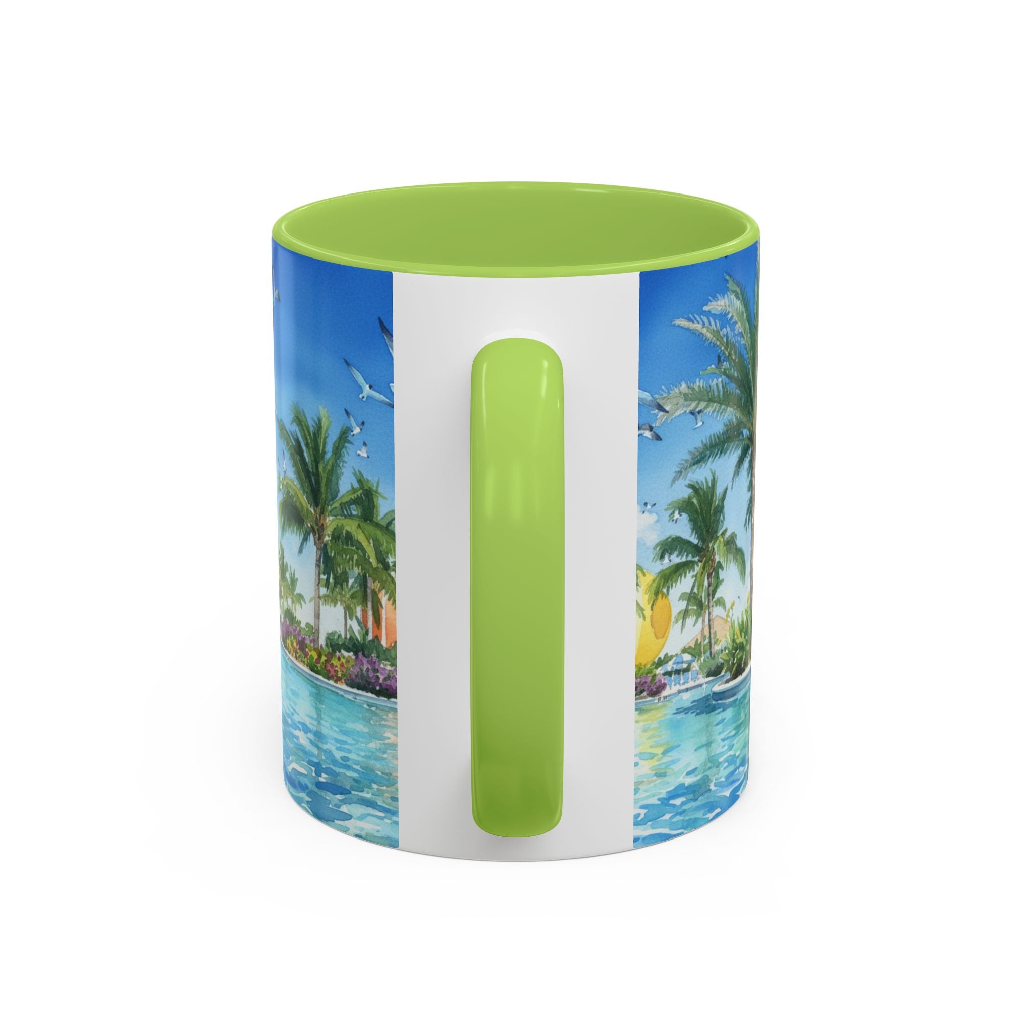 Tropical Palm Beach Coffee Mug — Sunset Seagulls Accent Mug (11/15oz)