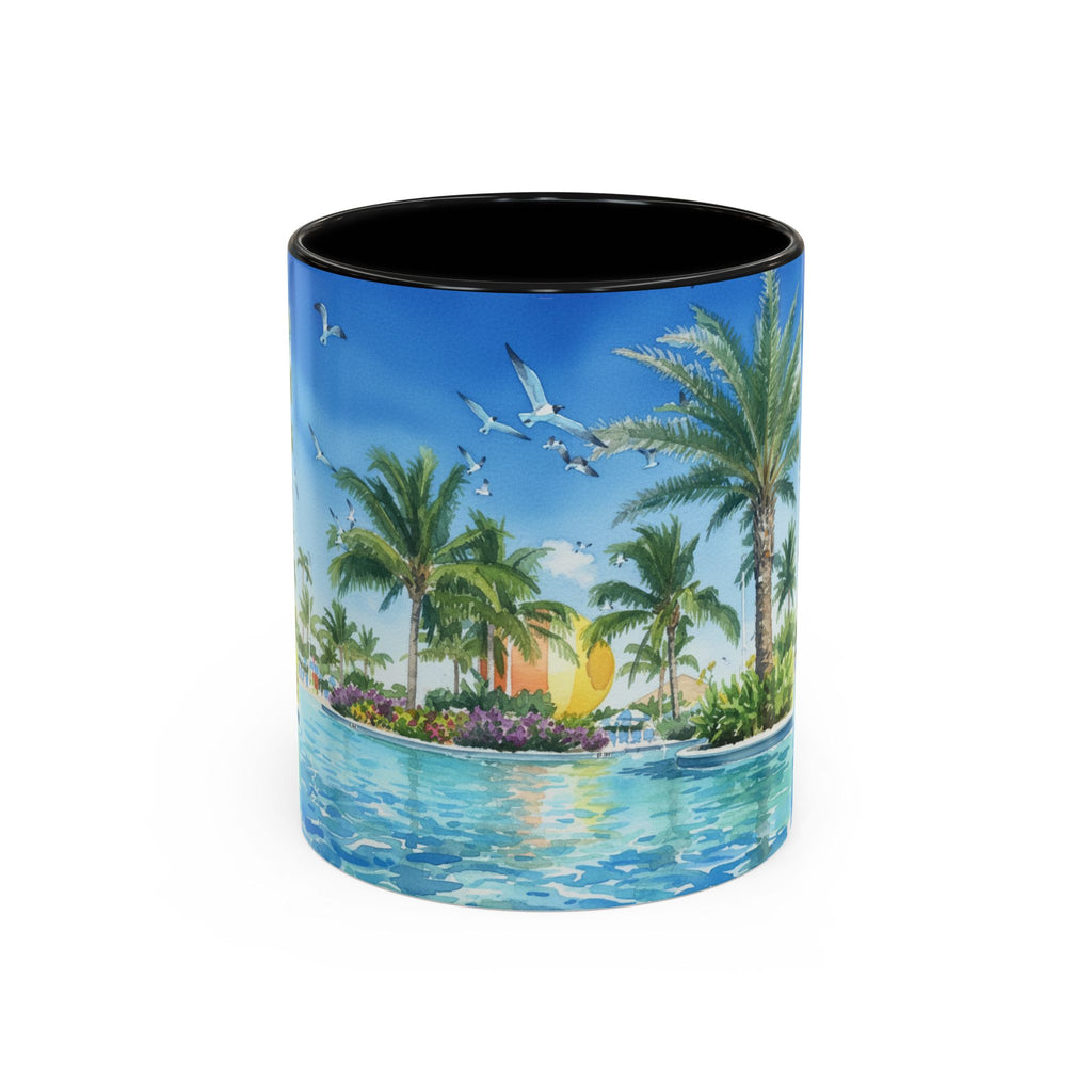 Tropical Palm Beach Coffee Mug — Sunset Seagulls Accent Mug (11/15oz)