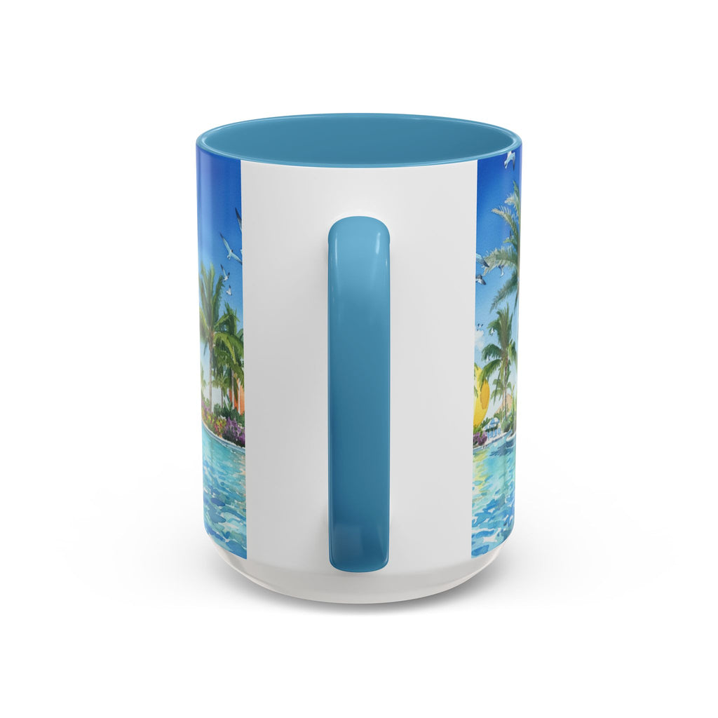 Tropical Palm Beach Coffee Mug — Sunset Seagulls Accent Mug (11/15oz)