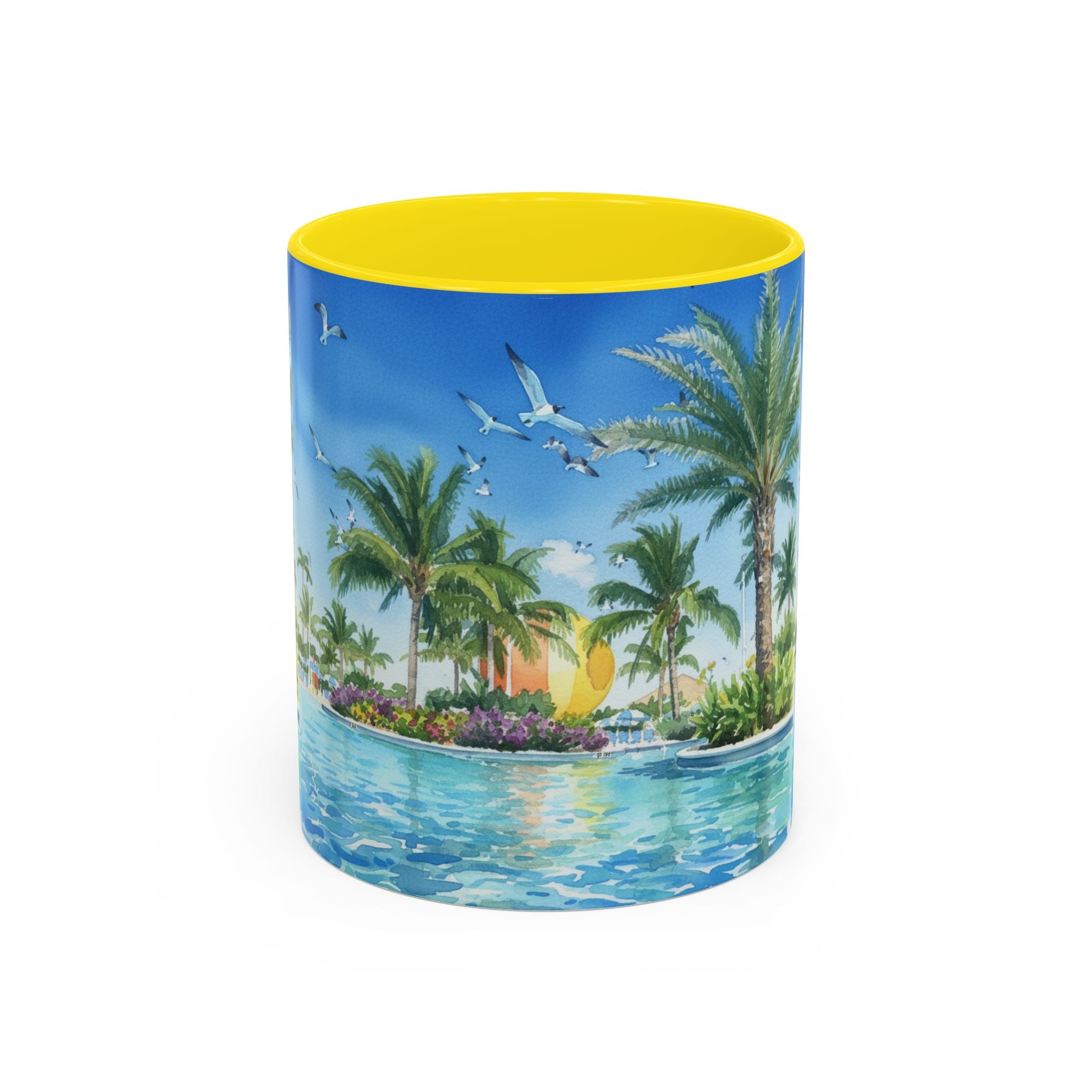 Tropical Palm Beach Coffee Mug — Sunset Seagulls Accent Mug (11/15oz)