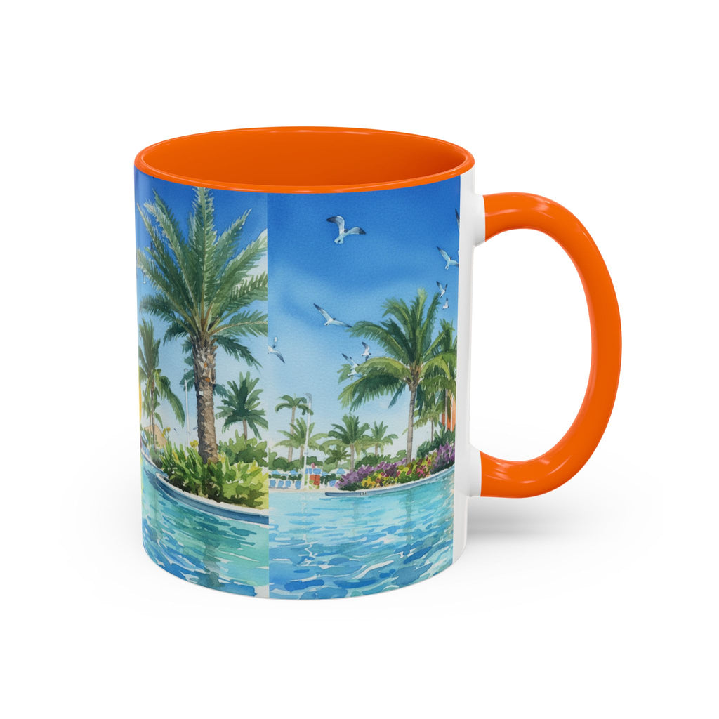 Tropical Palm Beach Coffee Mug — Sunset Seagulls Accent Mug (11/15oz)