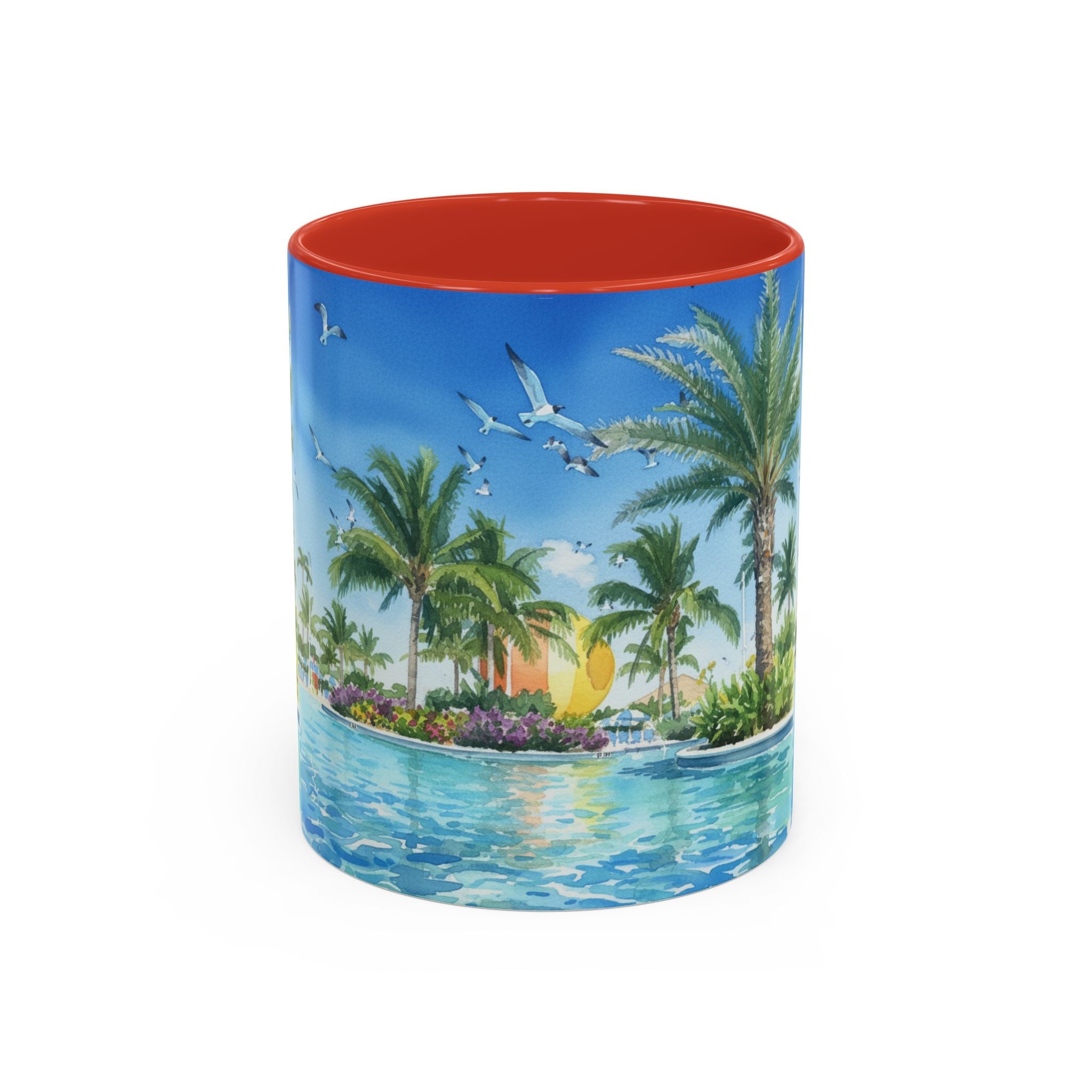 Tropical Palm Beach Coffee Mug — Sunset Seagulls Accent Mug (11/15oz)