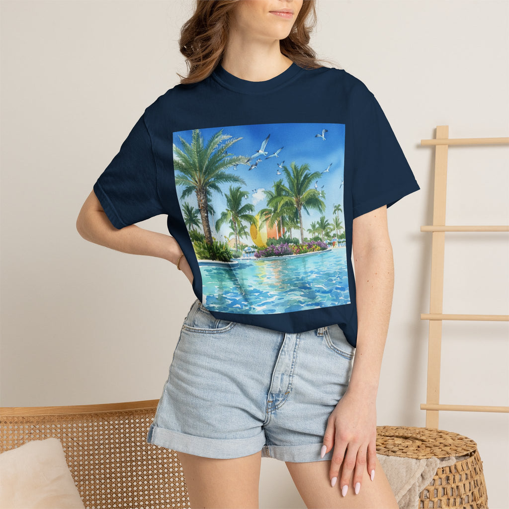 Tropical Poolside T-Shirt — Palm Trees & Sunset Swim Graphic Tee