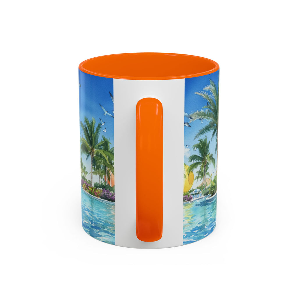 Tropical Palm Beach Coffee Mug — Sunset Seagulls Accent Mug (11/15oz)