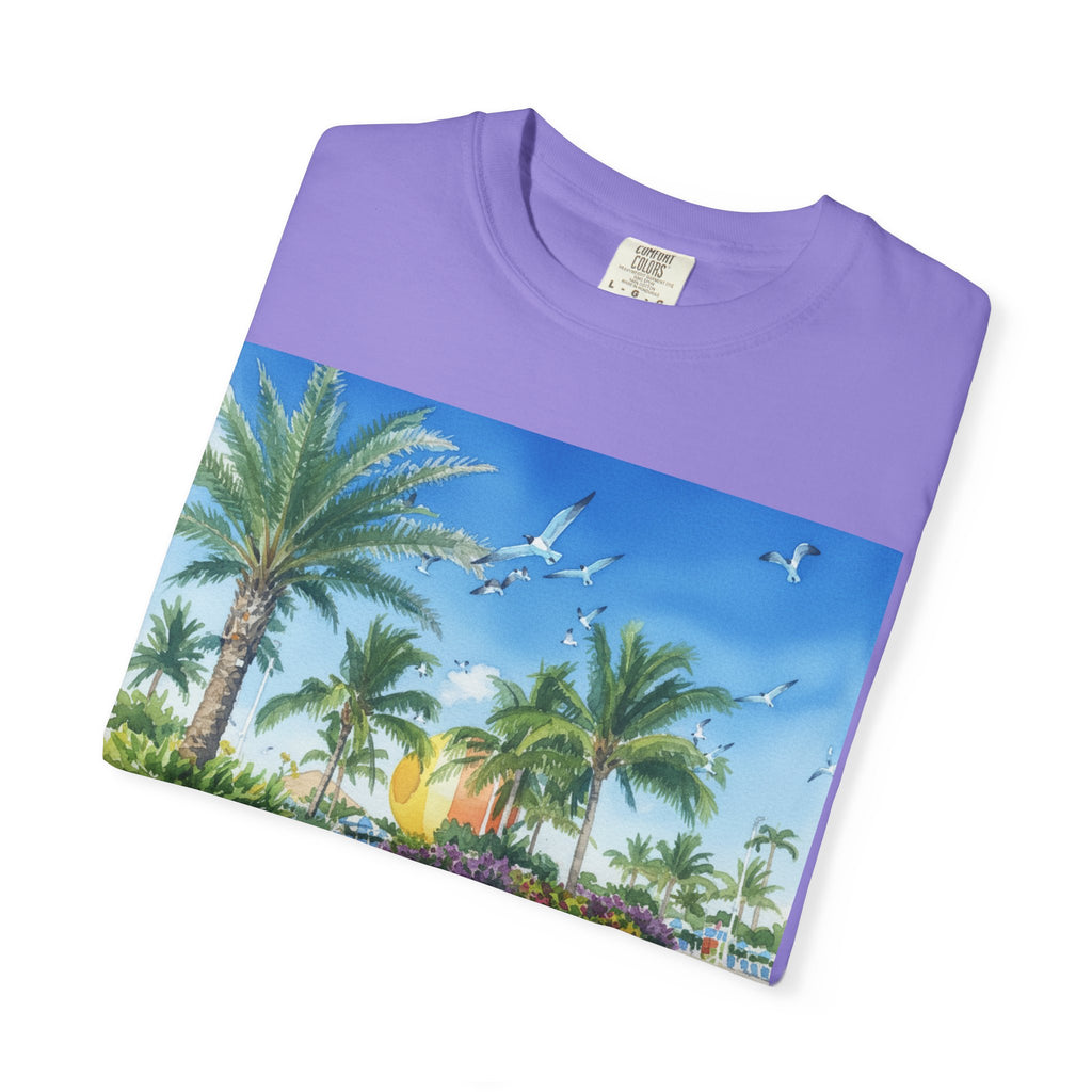Tropical Poolside T-Shirt — Palm Trees & Sunset Swim Graphic Tee