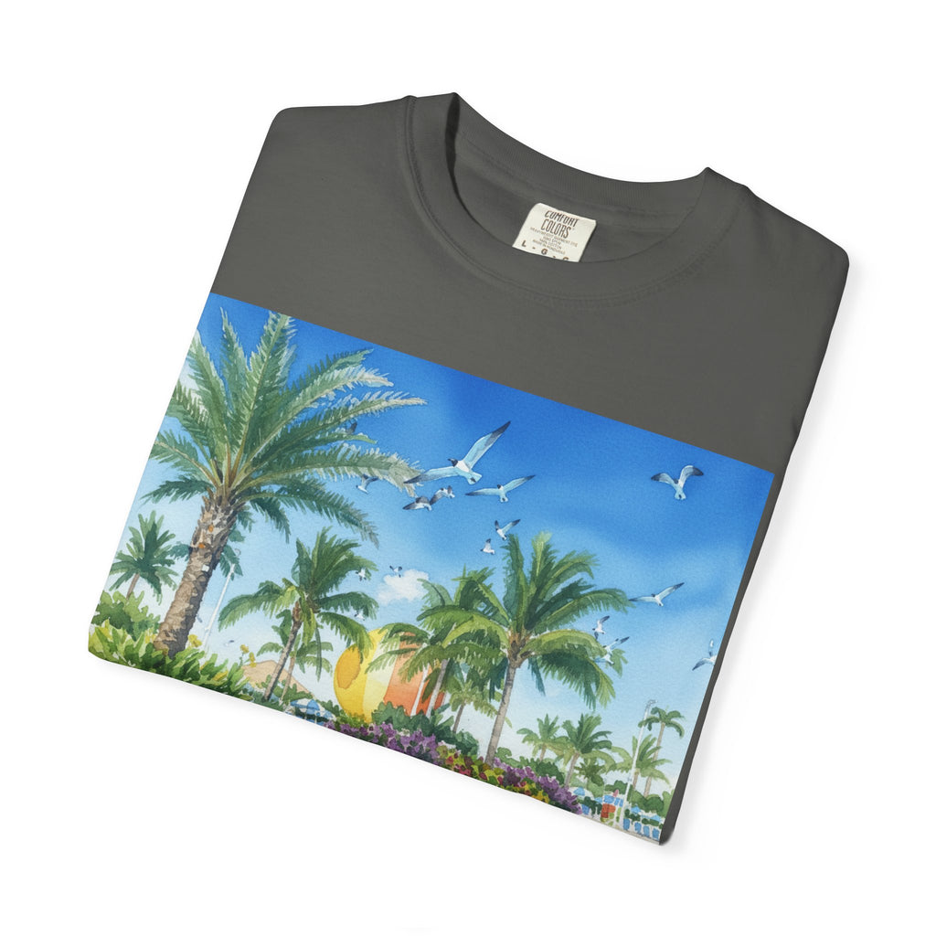 Tropical Poolside T-Shirt — Palm Trees & Sunset Swim Graphic Tee
