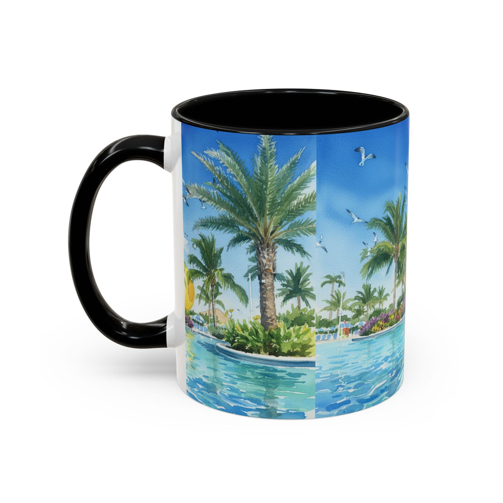 Tropical Palm Beach Coffee Mug — Sunset Seagulls Accent Mug (11/15oz)