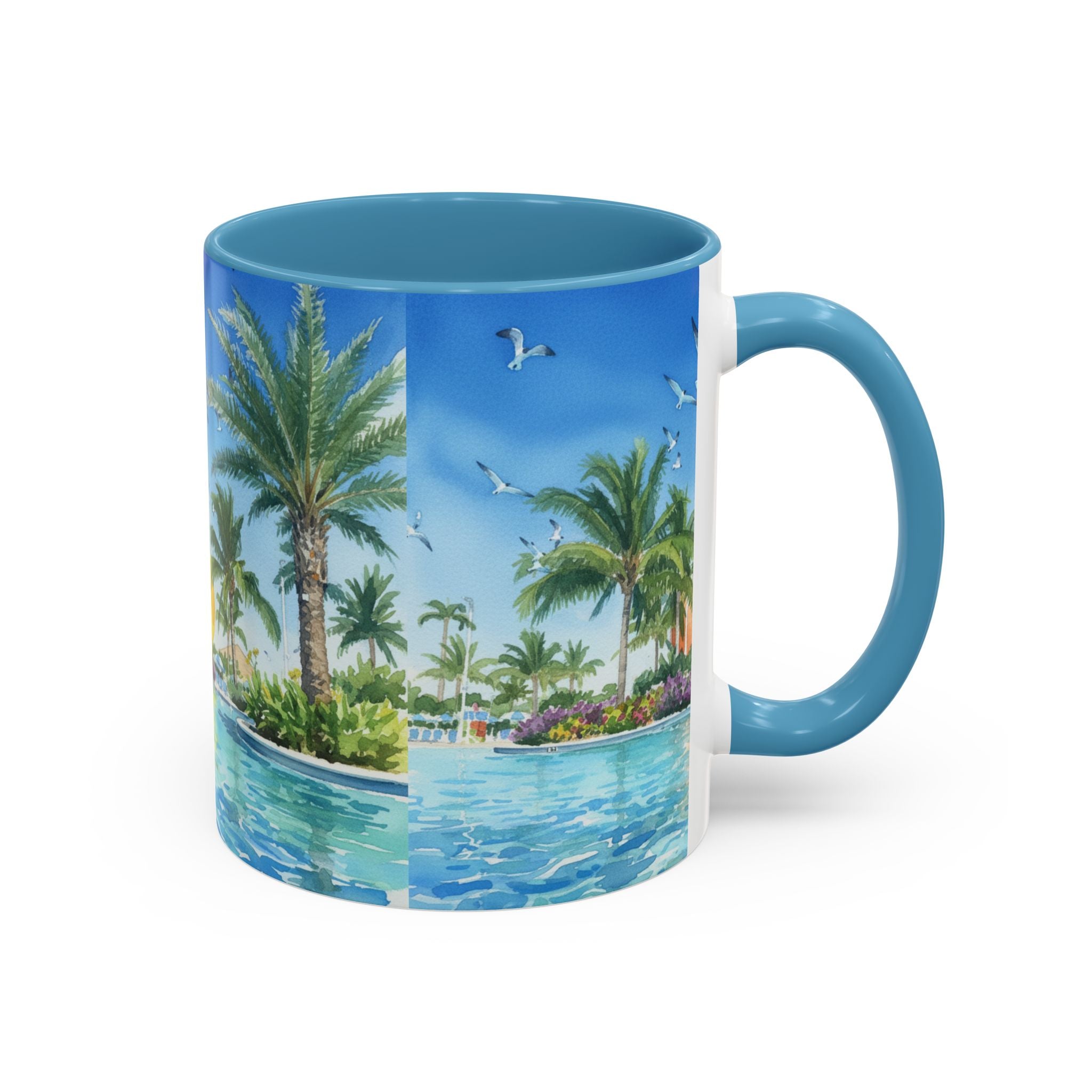 Tropical Palm Beach Coffee Mug — Sunset Seagulls Accent Mug (11/15oz)